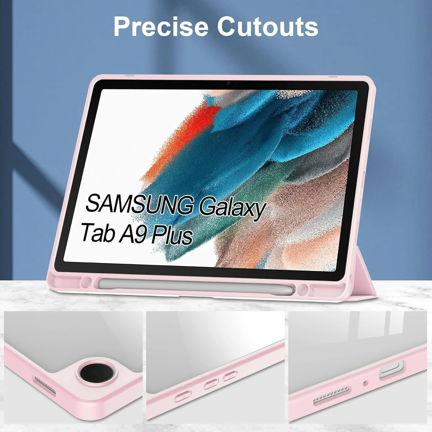 کاور هوشمند تبلت سه تایی سازگار با تبلت سامسونگ گلکسی تب A9 پلاس 11 اینچی SM-X210/216/X218، کاور محافظ باریک TPU با پشت شفاف و استند به همراه جای قلم، کاور ضد ضربه با قابلیت بیدار/خواب خودکار. صورتی کاور هوشمند تبلت سه تایی سازگار با تبلت سامسونگ گلکسی تب A9 پلاس 11 اینچی SM-X210/216/X218، کاور محافظ باریک TPU با پشت شفاف و استند به همراه جای قلم، کاور ضد ضربه با قابلیت بیدار/خواب خودکار. صورتی