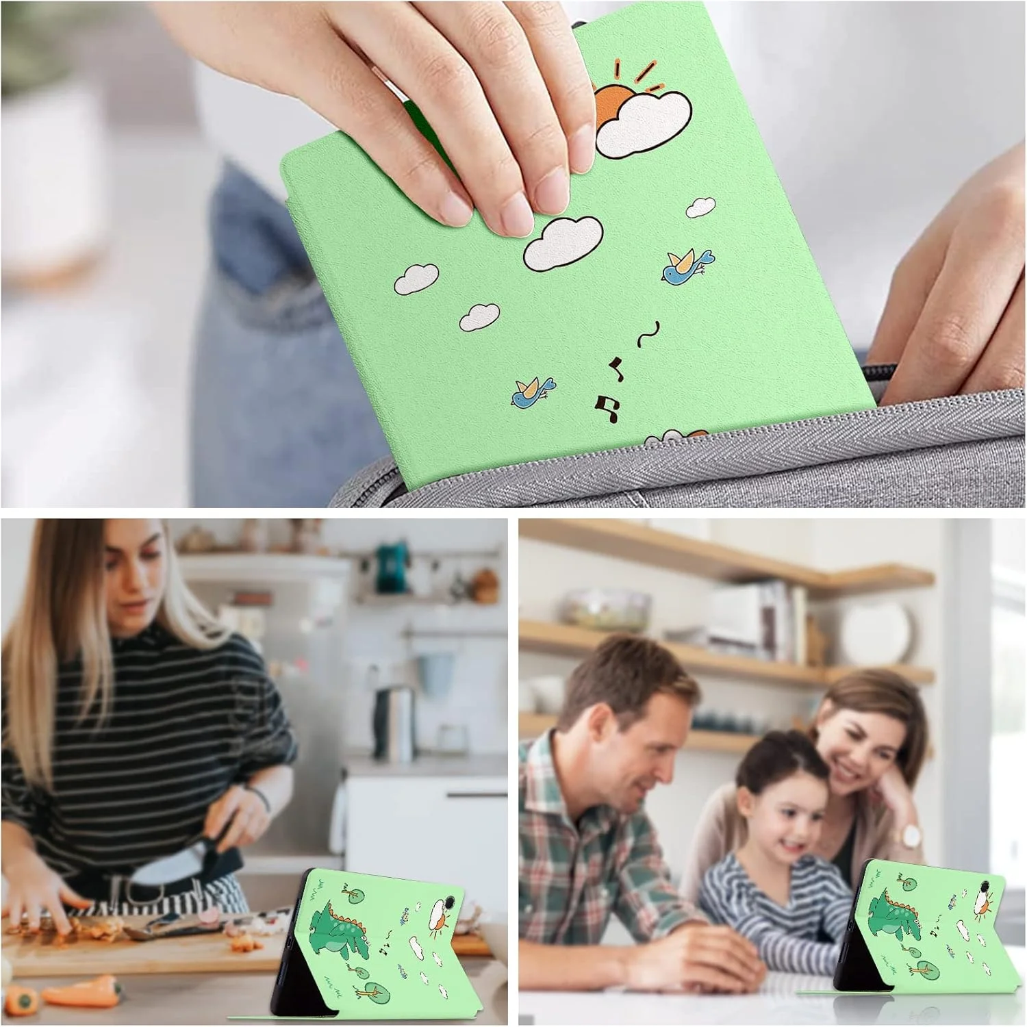 کیف محافظ طرح دار Nuouxoco برای تبلت سامسونگ گلکسی تب A8 با صفحه نمایش 10.5 اینچی (مدل SM-X200/X205/X207) مدل 2022، کاور محافظ ضد ضربه تمام بدنه با قابلیت تاشوندگی - طرح دایناسور بامزه