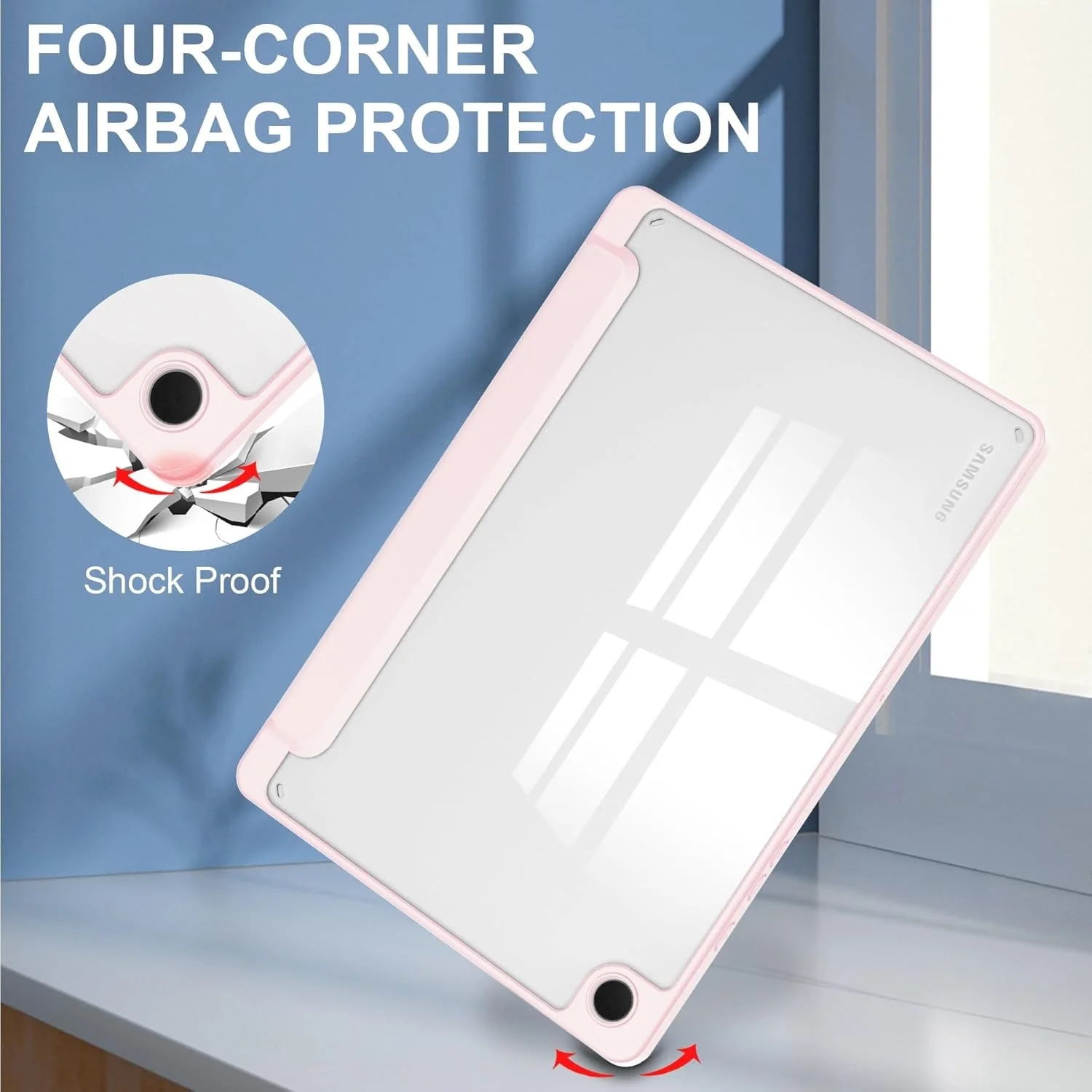کاور هوشمند تبلت سه تایی سازگار با تبلت سامسونگ گلکسی تب A9 پلاس 11 اینچی SM-X210/216/X218، کاور محافظ باریک TPU با پشت شفاف و استند به همراه جای قلم، کاور ضد ضربه با قابلیت بیدار/خواب خودکار. صورتی کاور هوشمند تبلت سه تایی سازگار با تبلت سامسونگ گلکسی تب A9 پلاس 11 اینچی SM-X210/216/X218، کاور محافظ باریک TPU با پشت شفاف و استند به همراه جای قلم، کاور ضد ضربه با قابلیت بیدار/خواب خودکار. صورتی