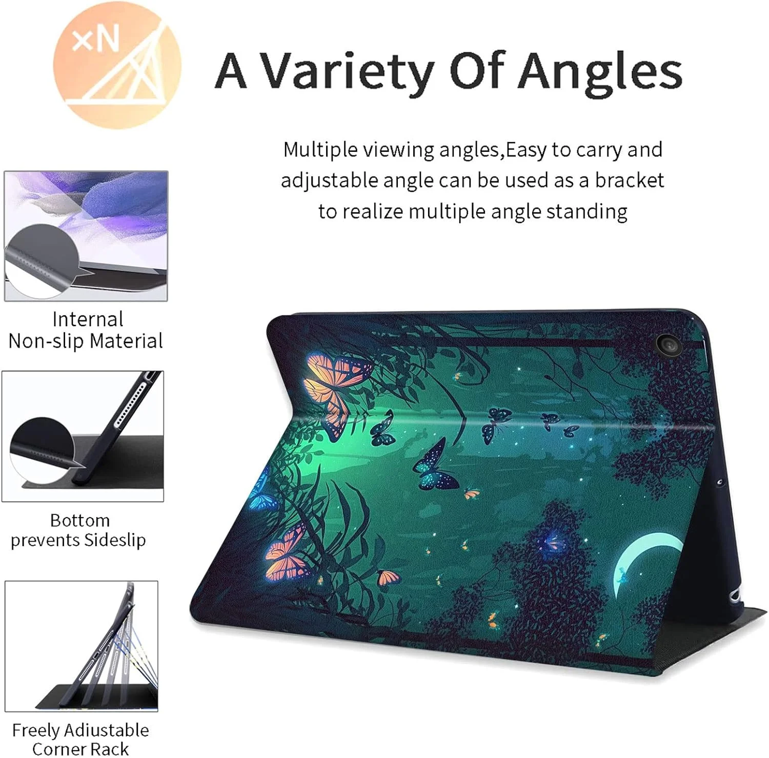 کاور تبلت سامسونگ گلکسی تب A8 با سایز 10.5 اینچ مدل 2022، کاور استند دار چرمی PU با قابلیت بیدار شدن/خواب خودکار برای گلکسی تب A8 با سایز 10.5 اینچ مدل 2022 [SM-X200/X205/X207]، طرح پروانه در جنگل سبز