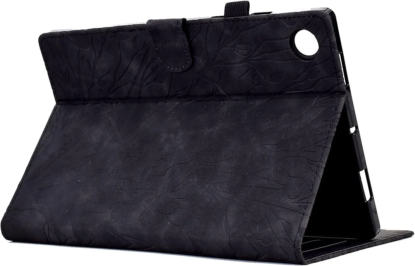 کیف تبلت محافظ طرح قدیمی سازگار با تبلت سامسونگ گلکسی تب A9 سایز 8.7 اینچ، چرم PU درجه یک، قابلیت تنظیم زاویه دید به همراه 2 جای کارت اعتباری (رنگ: مشکی)