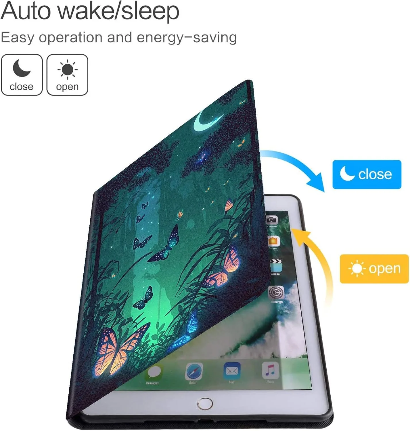 کاور تبلت سامسونگ گلکسی تب A8 با سایز 10.5 اینچ مدل 2022، کاور استند دار چرمی PU با قابلیت بیدار شدن/خواب خودکار برای گلکسی تب A8 با سایز 10.5 اینچ مدل 2022 [SM-X200/X205/X207]، طرح پروانه در جنگل سبز