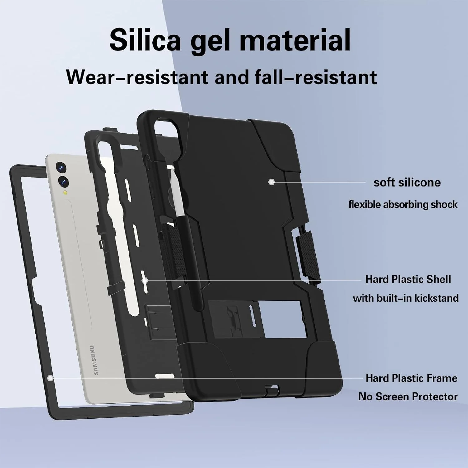 کیف تبلت سازگار با Samsung Galaxy Tab S9 Plus X810/X816B/X818U 12.4 اینچ، کیف محافظ هیبریدی مقاوم، پوشش محافظ مقاوم در برابر ضربه TPU، مشکی