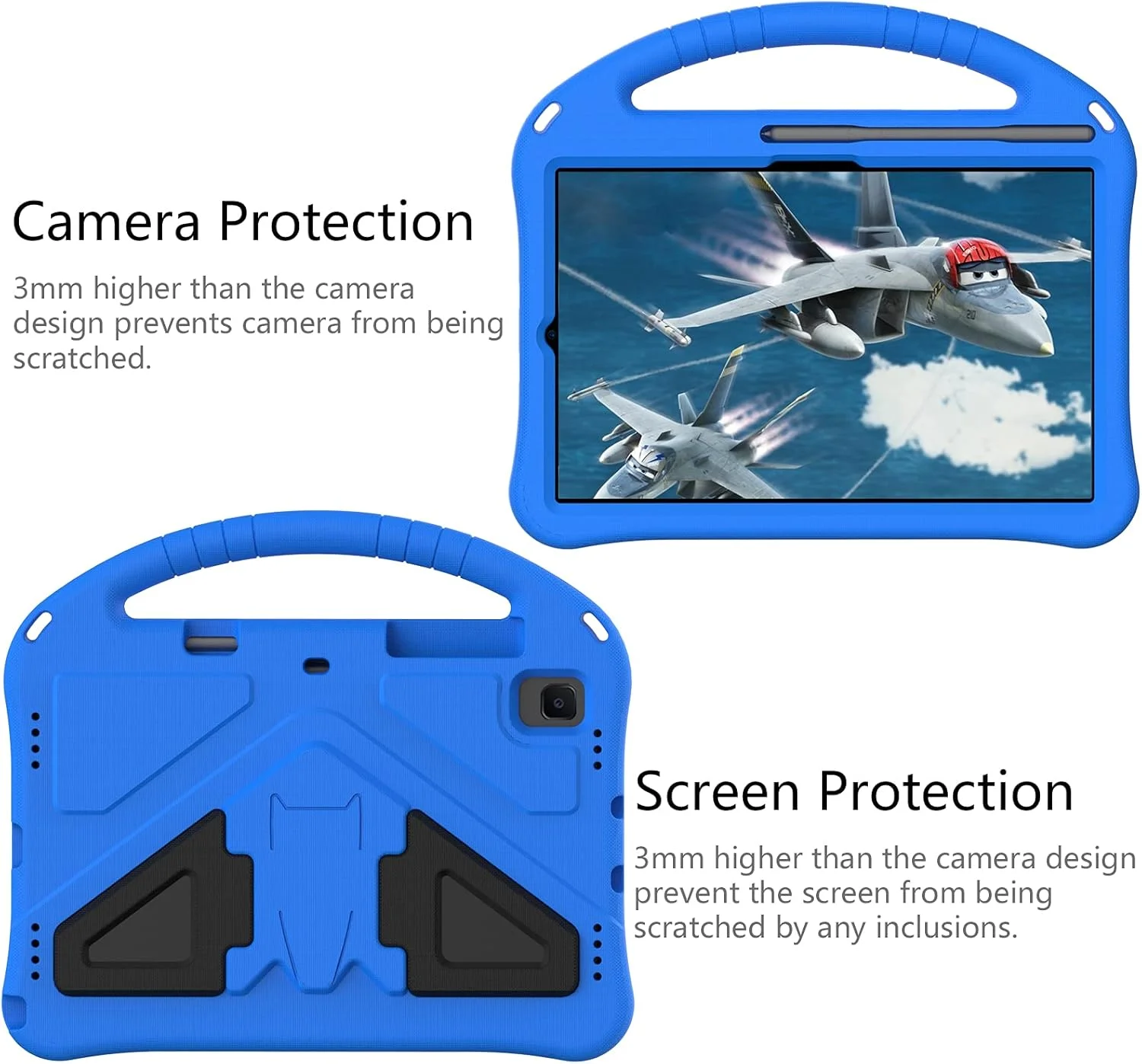 کیف کودکانه QYiiD برای گلکسی تب S6 لایت 10.4 اینچ 2020 SM-P610/P615، محافظ سبک وزن و ضد ضربه با پایه دسته تاشو و بند شانه ای، کیف کودکانه برای گلکسی تب S6 لایت 10.4 اینچ، آبی