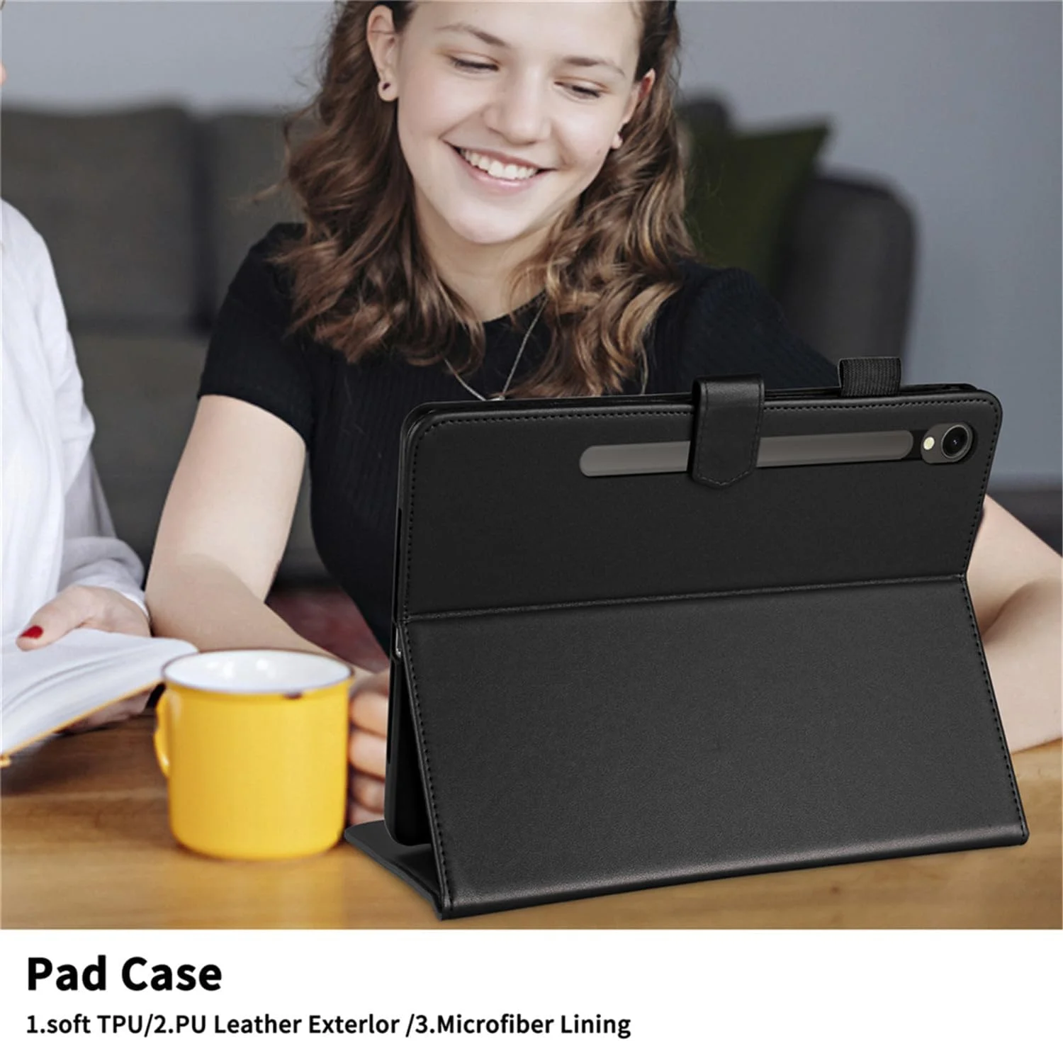 کیف محافظ تبلت سامسونگ گلکسی تب S10 FE Plus/S10 FE+ سایز ۱۳.۱ اینچ مدل X620 / X626B، کیف پول چرمی PU با پایه نگهدارنده و پوشش ضد لغزش (مشکی)