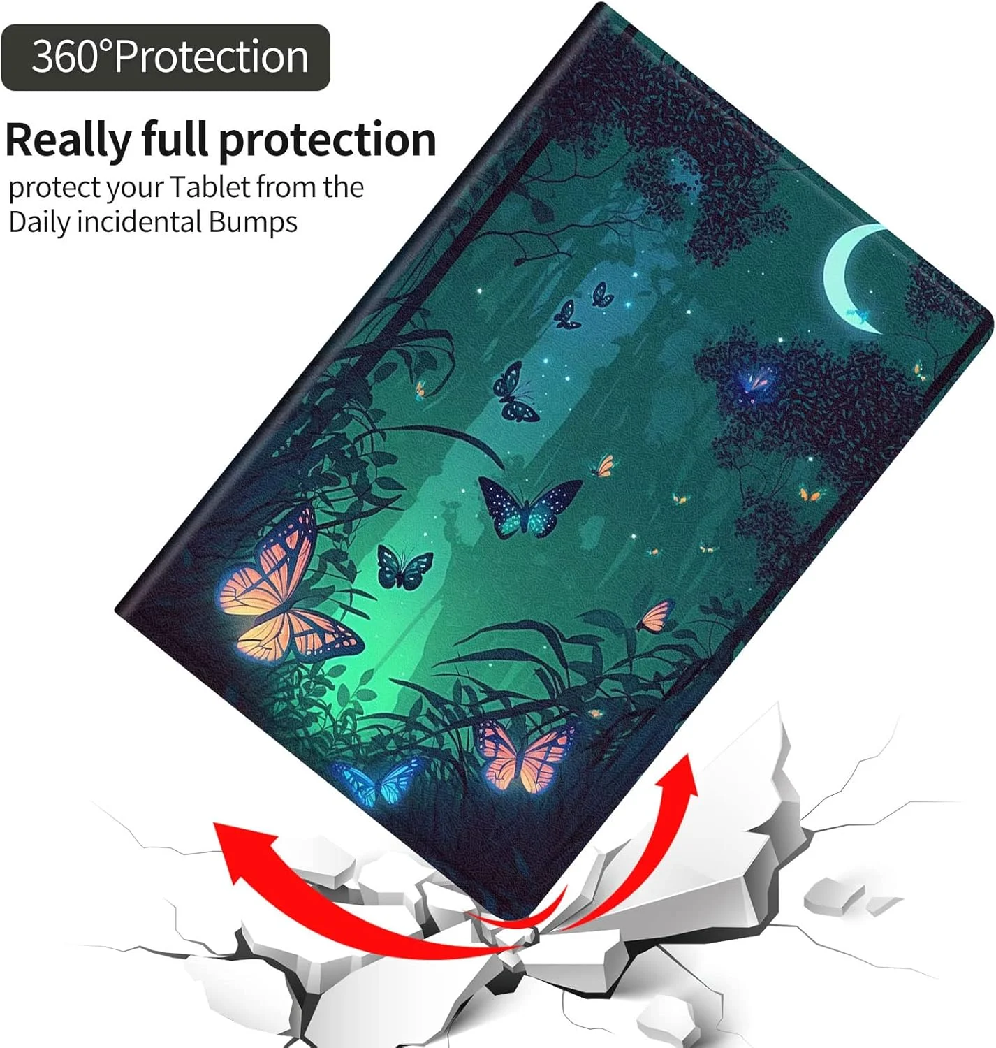 کاور تبلت سامسونگ گلکسی تب A8 با سایز 10.5 اینچ مدل 2022، کاور استند دار چرمی PU با قابلیت بیدار شدن/خواب خودکار برای گلکسی تب A8 با سایز 10.5 اینچ مدل 2022 [SM-X200/X205/X207]، طرح پروانه در جنگل سبز