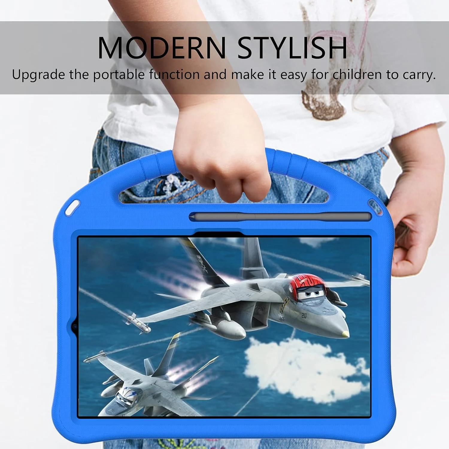 کیف کودکانه QYiiD برای گلکسی تب S6 لایت 10.4 اینچ 2020 SM-P610/P615، محافظ سبک وزن و ضد ضربه با پایه دسته تاشو و بند شانه ای، کیف کودکانه برای گلکسی تب S6 لایت 10.4 اینچ، آبی