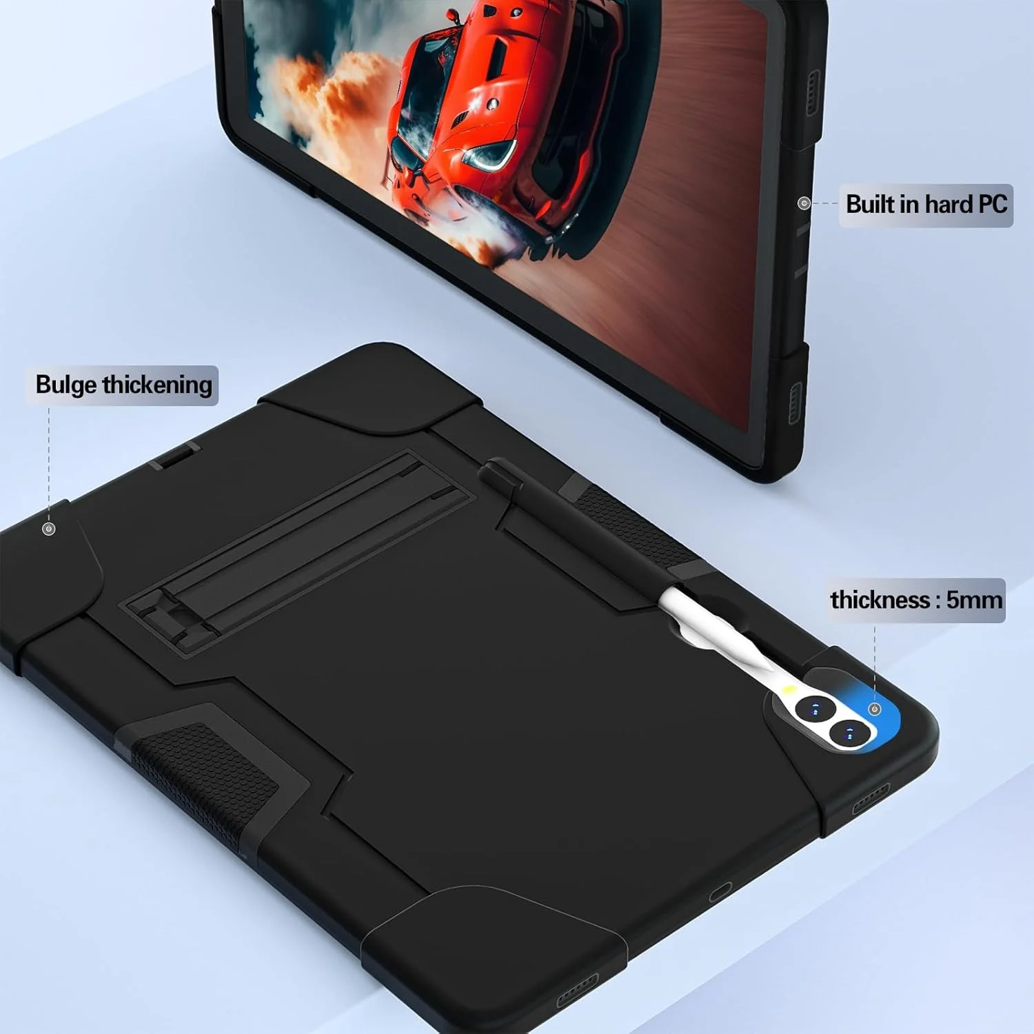 کیف تبلت سازگار با Samsung Galaxy Tab S9 Plus X810/X816B/X818U 12.4 اینچ، کیف محافظ هیبریدی مقاوم، پوشش محافظ مقاوم در برابر ضربه TPU، مشکی