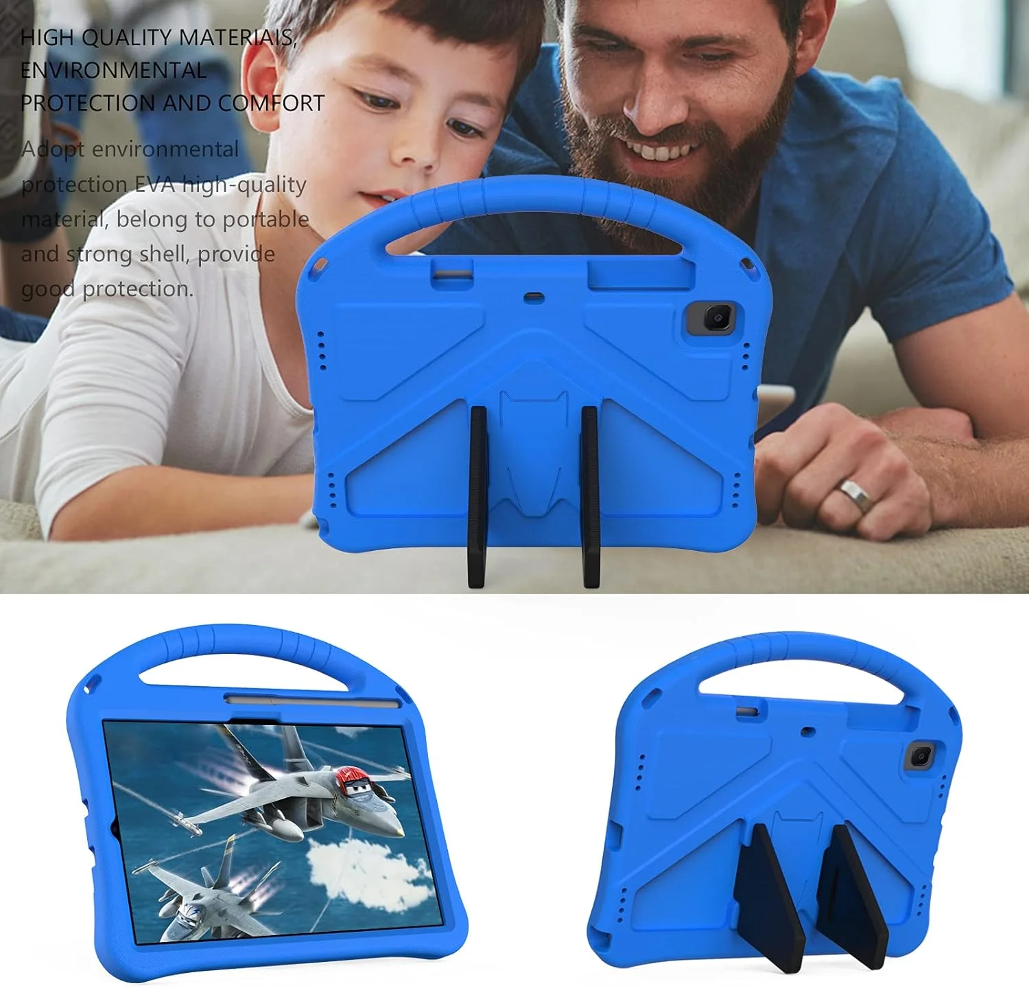 کیف کودکانه QYiiD برای گلکسی تب S6 لایت 10.4 اینچ 2020 SM-P610/P615، محافظ سبک وزن و ضد ضربه با پایه دسته تاشو و بند شانه ای، کیف کودکانه برای گلکسی تب S6 لایت 10.4 اینچ، آبی
