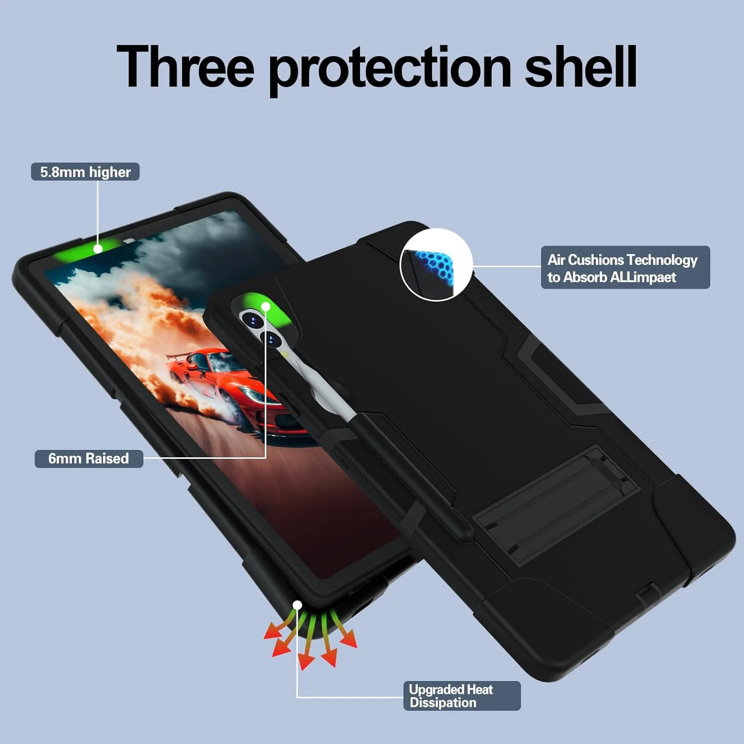 کیف تبلت سازگار با Samsung Galaxy Tab S9 Plus X810/X816B/X818U 12.4 اینچ، کیف محافظ هیبریدی مقاوم، پوشش محافظ مقاوم در برابر ضربه TPU، مشکی