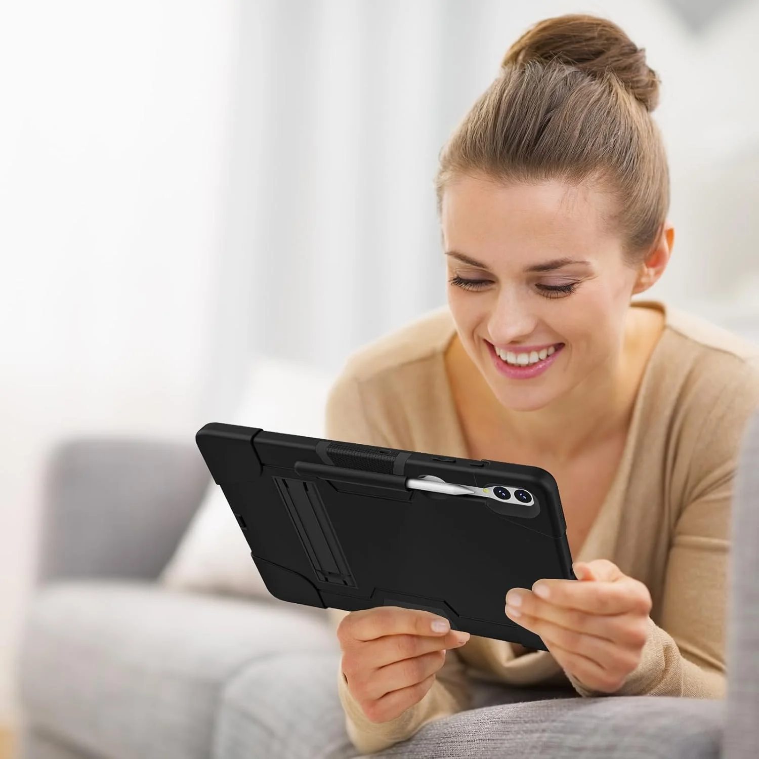 کیف تبلت سازگار با Samsung Galaxy Tab S9 Plus X810/X816B/X818U 12.4 اینچ، کیف محافظ هیبریدی مقاوم، پوشش محافظ مقاوم در برابر ضربه TPU، مشکی