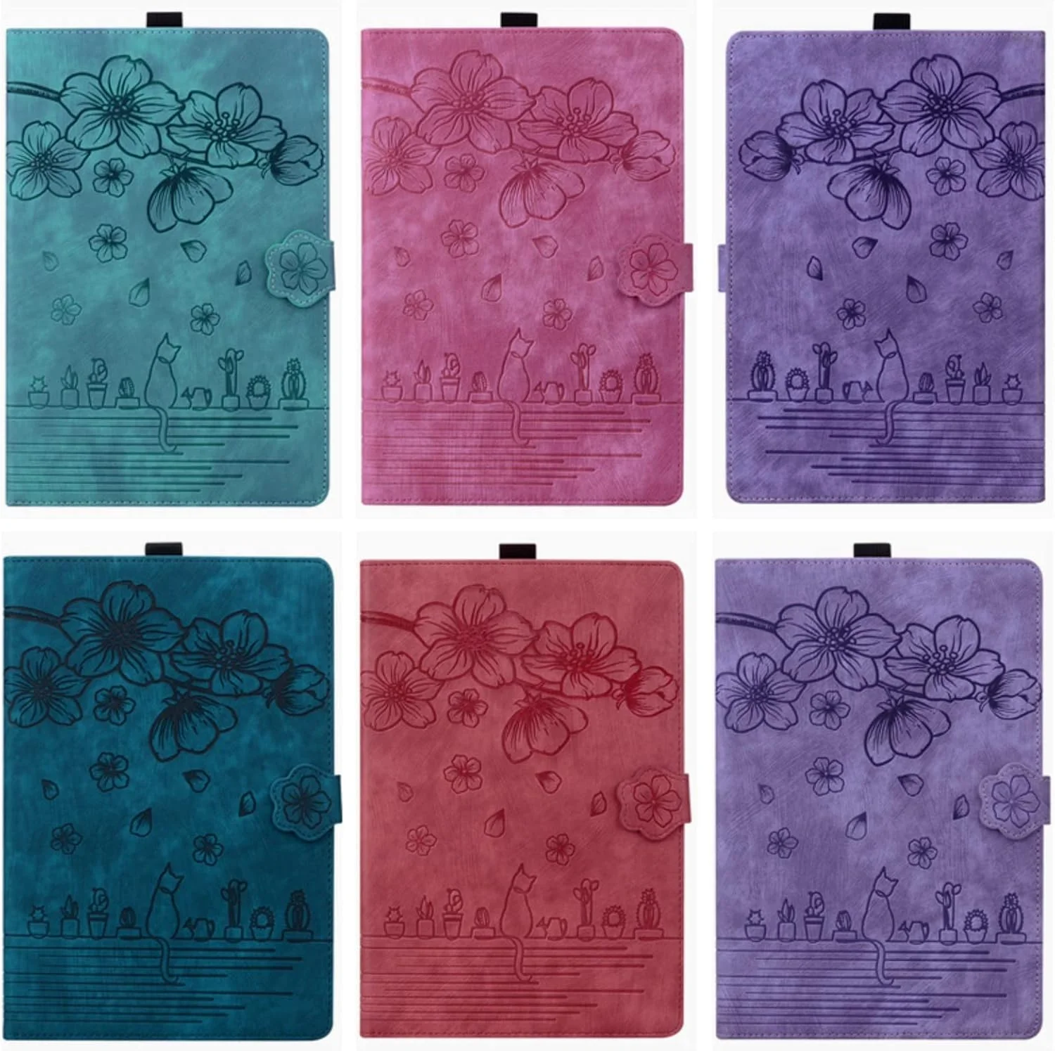 کیف تبلت چرمی با طرح گربه و گل برجسته MEOORHE مناسب برای تبلت سامسونگ گلکسی S8 S7 Ultra Plus FE دارای جای کارت، قابلیت تنظیم زاویه دید و پایه محافظ (قرمز رز، S8 2022 11 X700)