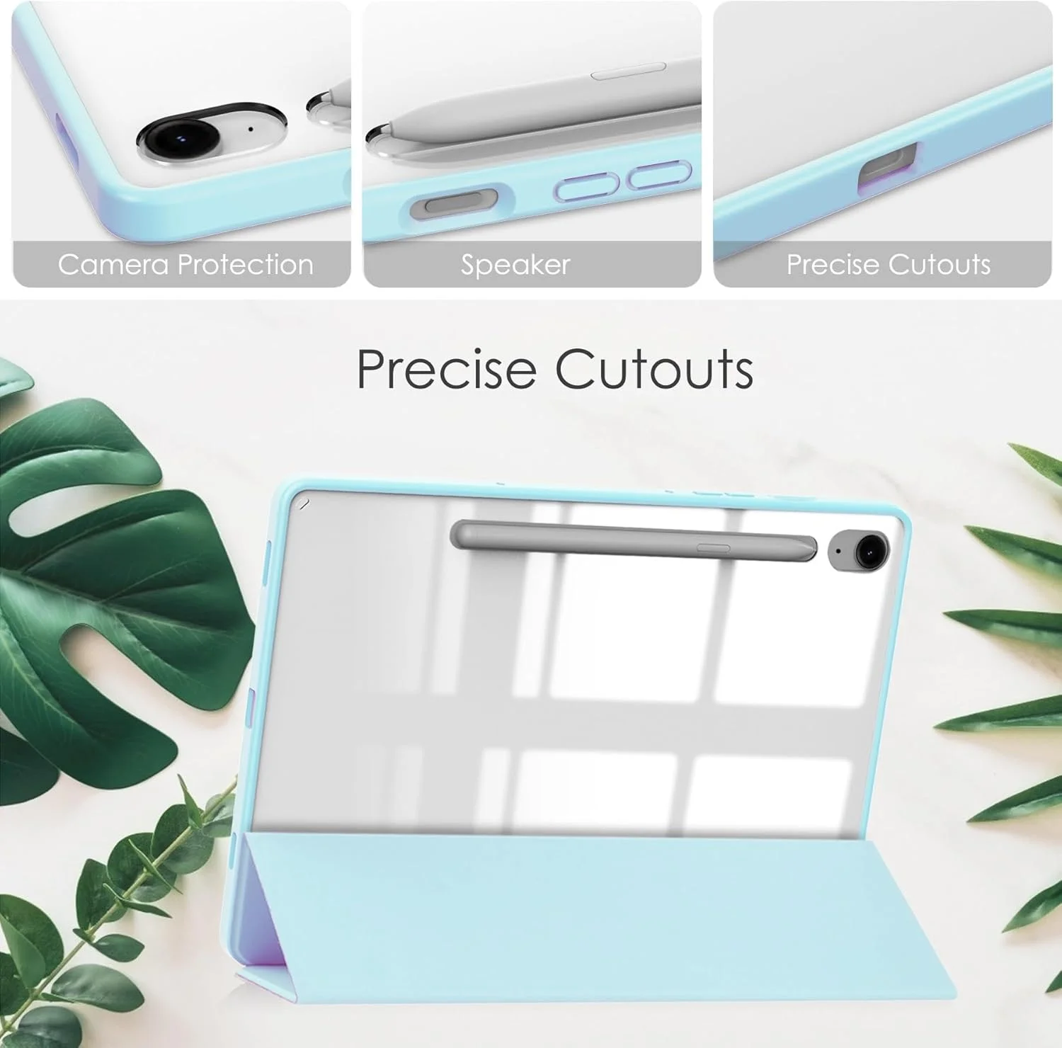 کاور هوشمند تبلت سه تایی سازگار با Samsung Galaxy Tab S9 FE 11 اینچ SM-X510/SM-X516، کاور محافظ پشتی شفاف باریک TPU با جای مداد، کاور ضد ضربه، بیدار/خواب خودکار. آبی آسمانی کاور هوشمند تبلت سه تایی سازگار با Samsung Galaxy Tab S9 FE 11 اینچ SM-X510/SM-X516، کاور محافظ پشتی شفاف باریک TPU با جای مداد، کاور ضد ضربه، بیدار/خواب خودکار. آبی آسمانی