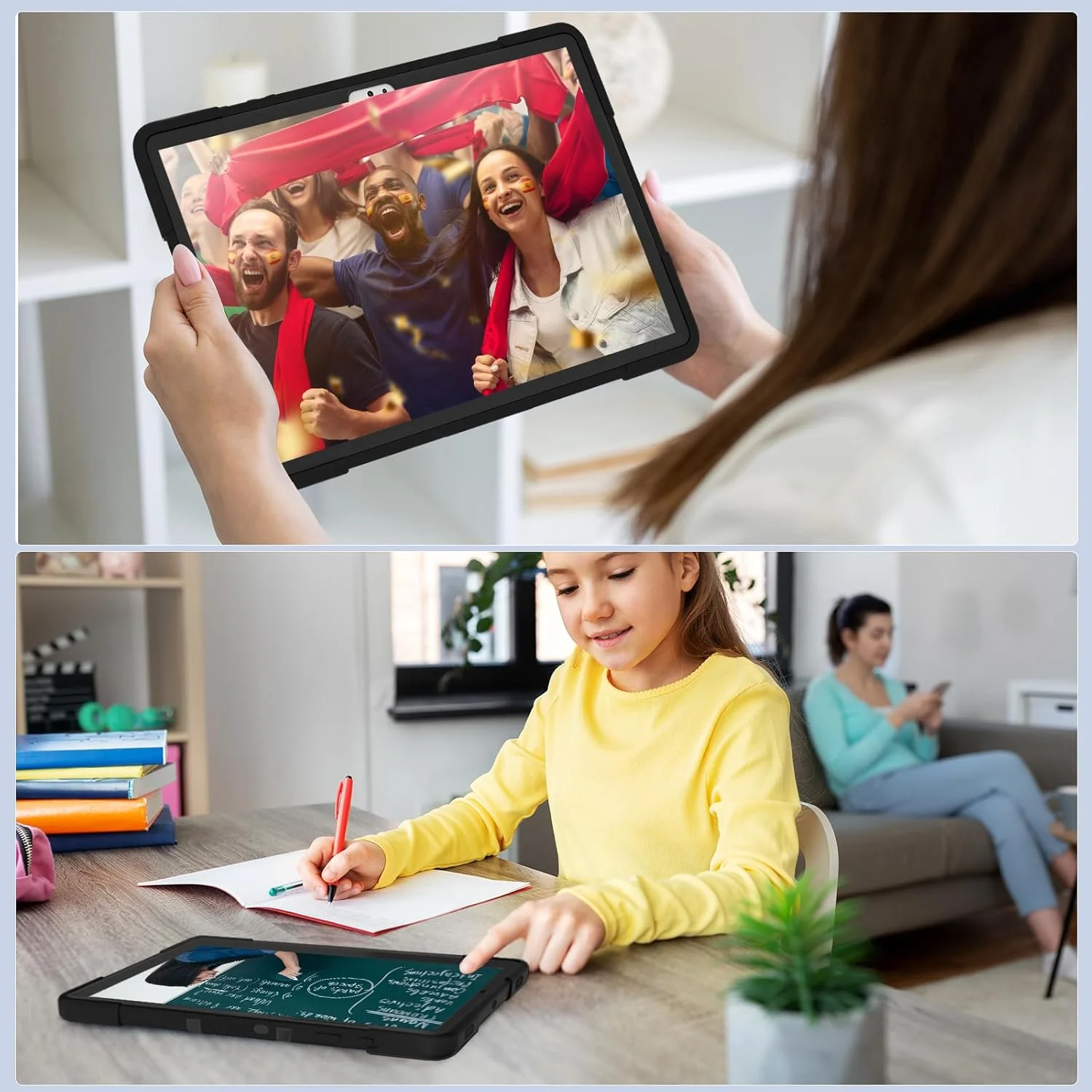 کیف تبلت سازگار با Samsung Galaxy Tab S9 Plus X810/X816B/X818U 12.4 اینچ، کیف محافظ هیبریدی مقاوم، پوشش محافظ مقاوم در برابر ضربه TPU، مشکی