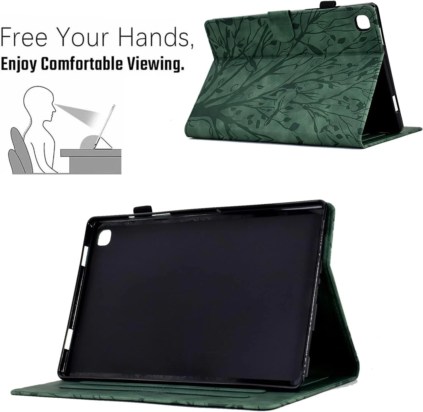 کیف تبلت طرح قدیمی سازگار با Samsung Galaxy Tab A7 Lite T220/T225 8.7 اینچی، چرم PU درجه یک، قابلیت تنظیم زاویه دید چندگانه به همراه 2 جای کارت اعتباری (رنگ: سبز)