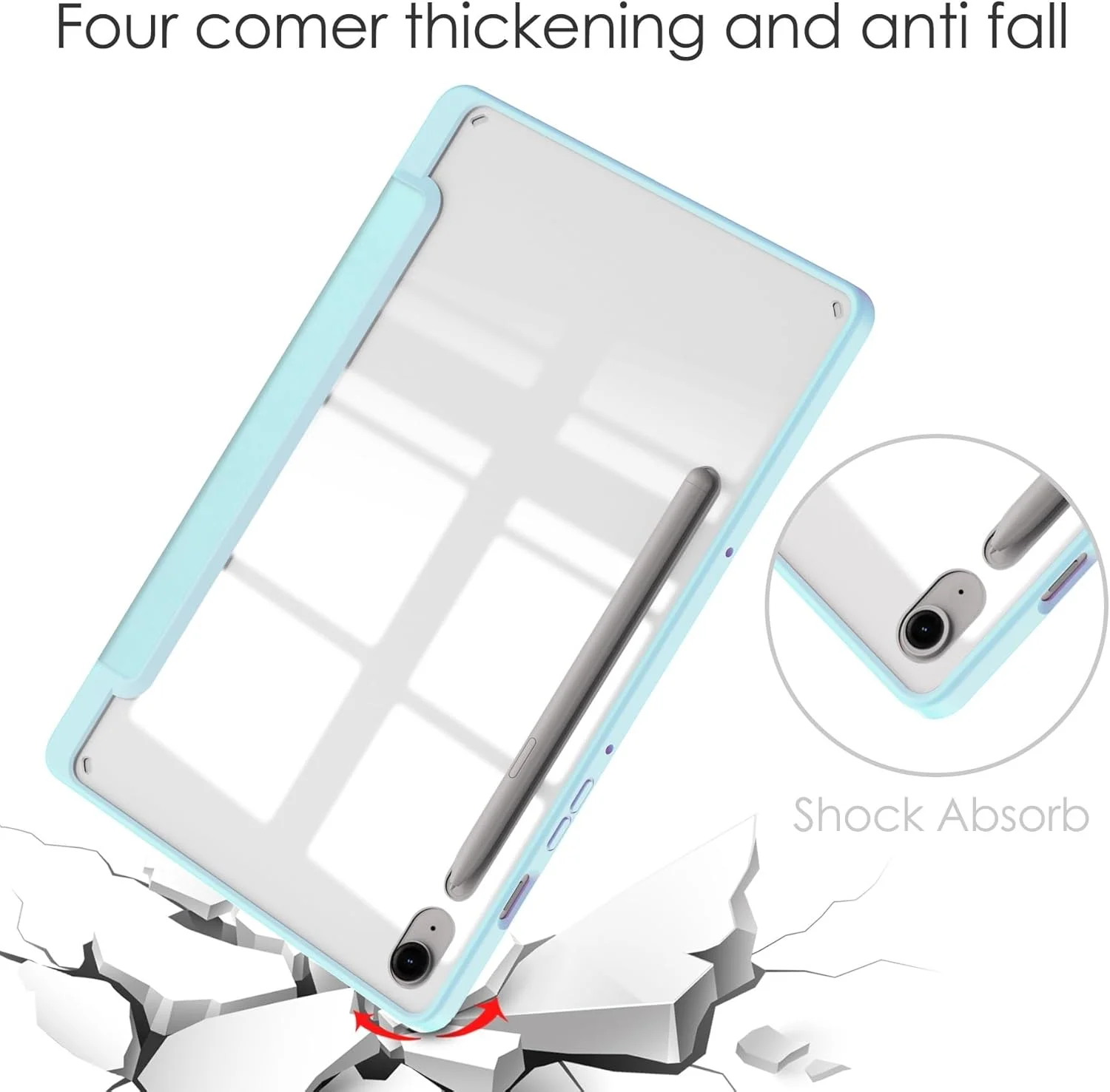 کاور هوشمند تبلت سه تایی سازگار با Samsung Galaxy Tab S9 FE 11 اینچ SM-X510/SM-X516، کاور محافظ پشتی شفاف باریک TPU با جای مداد، کاور ضد ضربه، بیدار/خواب خودکار. آبی آسمانی کاور هوشمند تبلت سه تایی سازگار با Samsung Galaxy Tab S9 FE 11 اینچ SM-X510/SM-X516، کاور محافظ پشتی شفاف باریک TPU با جای مداد، کاور ضد ضربه، بیدار/خواب خودکار. آبی آسمانی