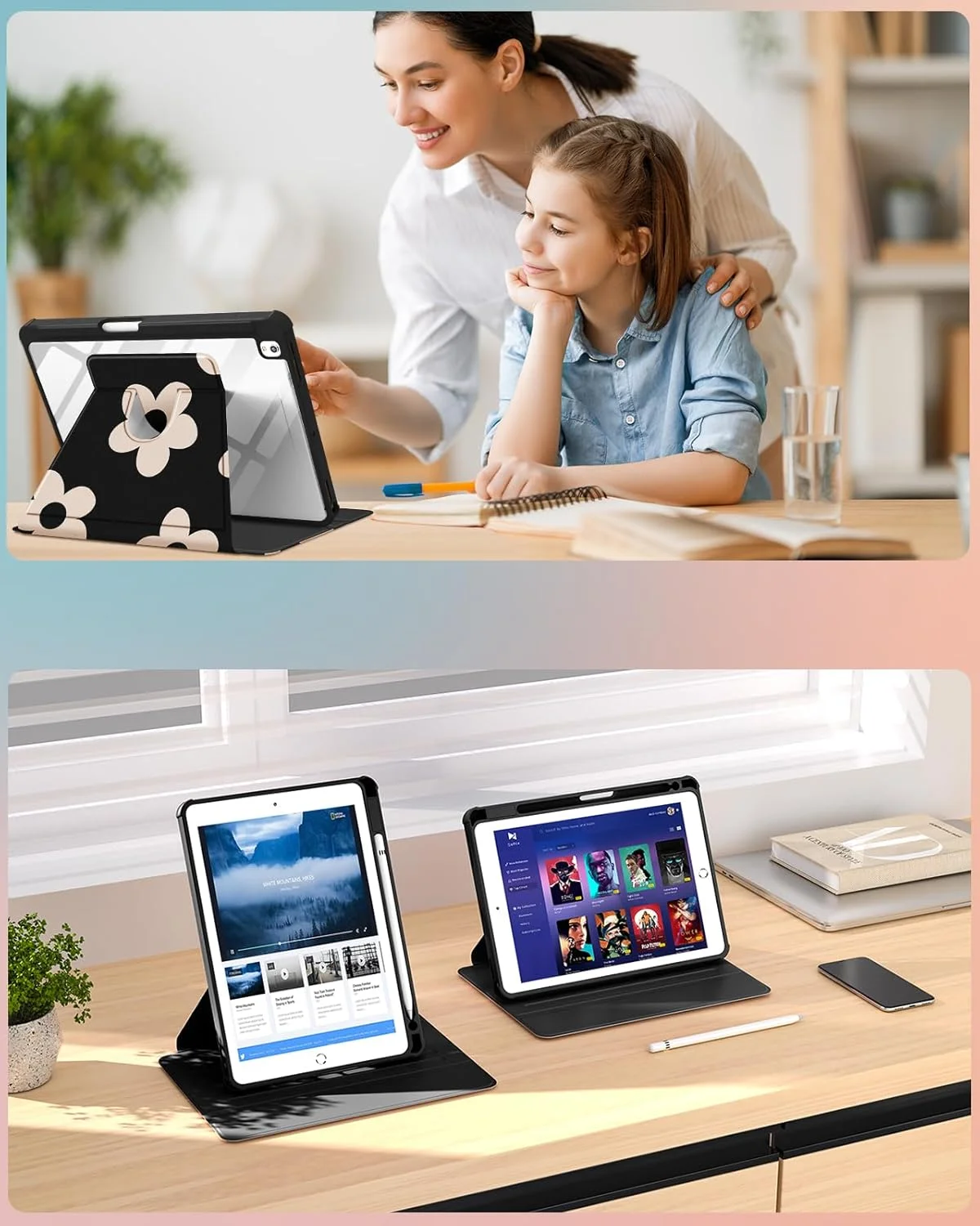 کاور تبلت Uppuppy مناسب برای آیپد نسل 9/8/7 با سایز 10.2 اینچ، مدل Folio به همراه جای قلم، طرح گل، مناسب دختران و نوجوانان، دارای استند چرخان برای آیپد 7/8/9 اپل (2021/2020/2019) کاور تبلت Uppuppy مناسب برای آیپد نسل 9/8/7 با سایز 10.2 اینچ، مدل Folio به همراه جای قلم، طرح گل، مناسب دختران و نوجوانان، دارای استند چرخان برای آیپد 7/8/9 اپل (2021/2020/2019)