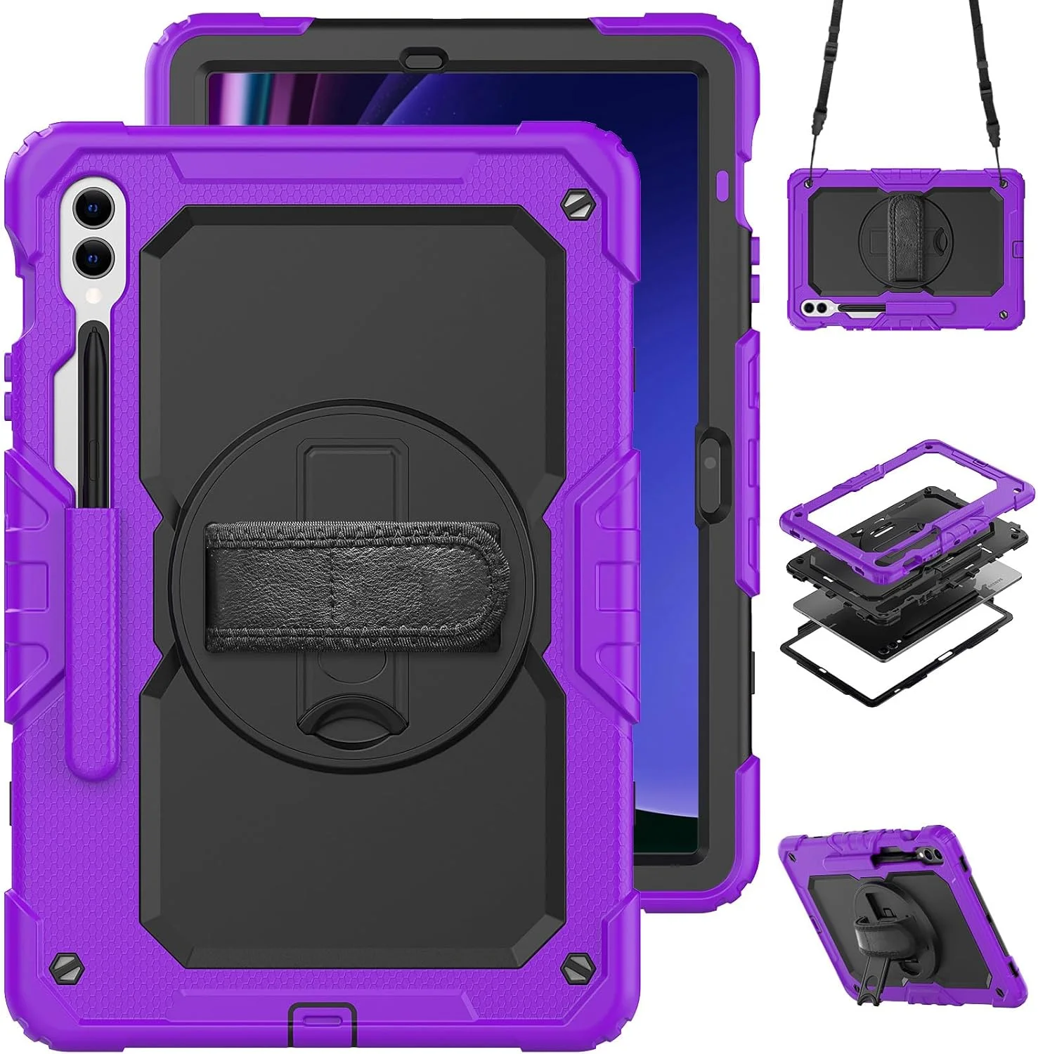 کیف محافظ تبلت سنگین نینسی برای Samsung Galaxy Tab S10+ Plus 12.4 اینچ، کاور سیلیکونی ضد ضربه رنگین کمانی 3 در 1 با نگهدارنده مداد، بند شانه، بند دستی، پایه تاشو کیف محافظ تبلت سنگین نینسی برای Samsung Galaxy Tab S10+ Plus 12.4 اینچ، کاور سیلیکونی ضد ضربه رنگین کمانی 3 در 1 با نگهدارنده مداد، بند شانه، بند دستی، پایه تاشو