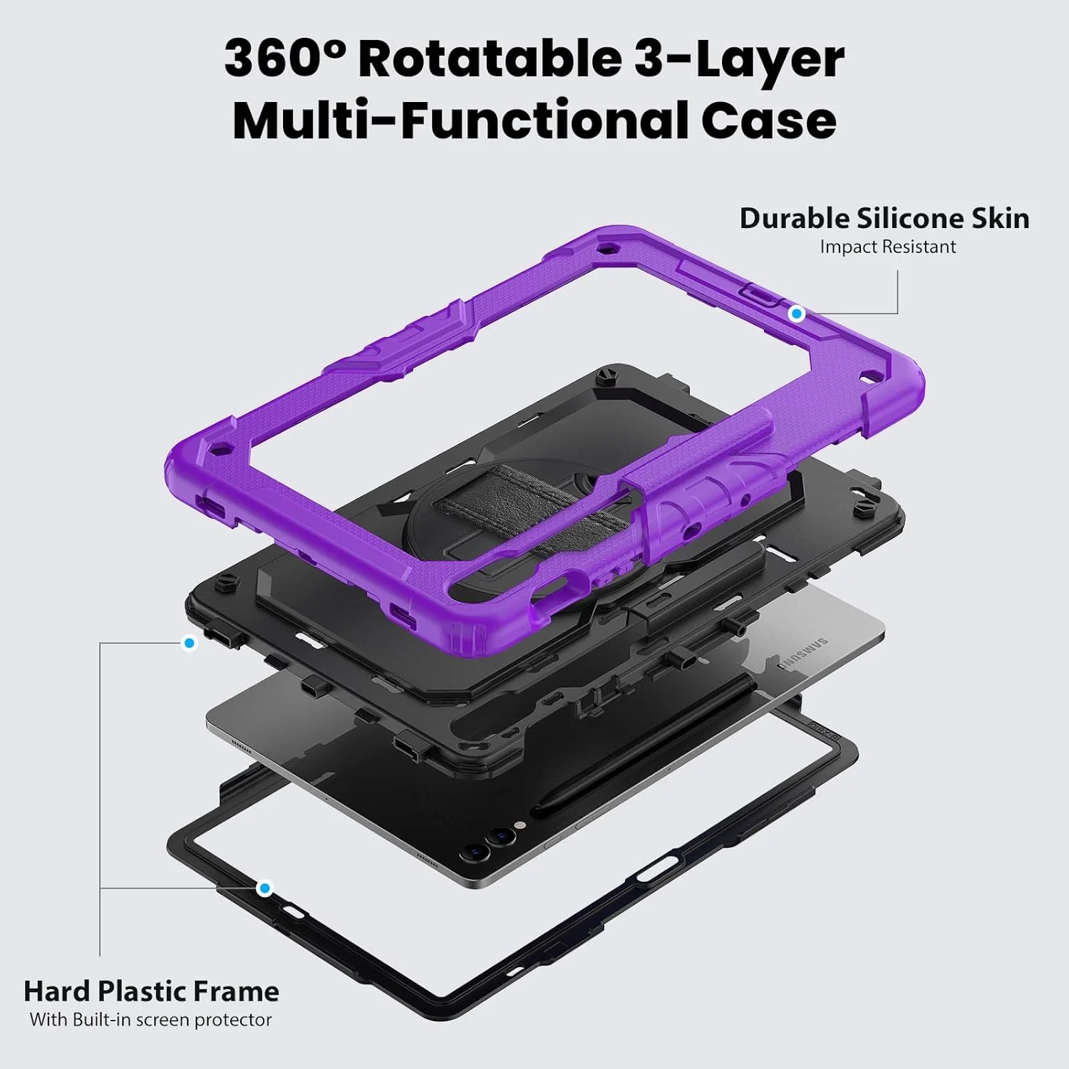 کیف محافظ تبلت سنگین نینسی برای Samsung Galaxy Tab S10+ Plus 12.4 اینچ، کاور سیلیکونی ضد ضربه رنگین کمانی 3 در 1 با نگهدارنده مداد، بند شانه، بند دستی، پایه تاشو کیف محافظ تبلت سنگین نینسی برای Samsung Galaxy Tab S10+ Plus 12.4 اینچ، کاور سیلیکونی ضد ضربه رنگین کمانی 3 در 1 با نگهدارنده مداد، بند شانه، بند دستی، پایه تاشو