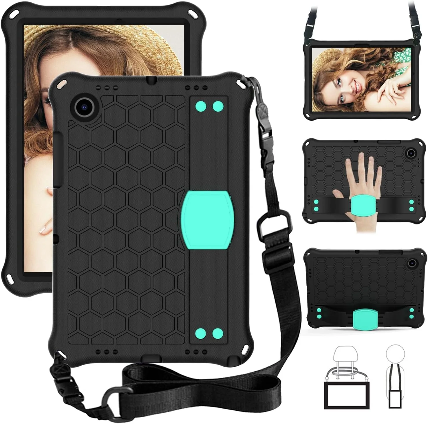 محافظ تبلت، قاب تبلت سازگار با Samsung Galaxy Tab A8 10.5 اینچ (2021) X200/X205، قاب محافظ مقاوم در برابر ضربه با نگهدارنده مداد/بند شانه، قاب دسته نرم و قابل حمل لوازم جانبی تبلت محافظ تبلت، قاب تبلت سازگار با Samsung Galaxy Tab A8 10.5 اینچ (2021) X200/X205، قاب محافظ مقاوم در برابر ضربه با نگهدارنده مداد/بند شانه، قاب دسته نرم و قابل حمل لوازم جانبی تبلت