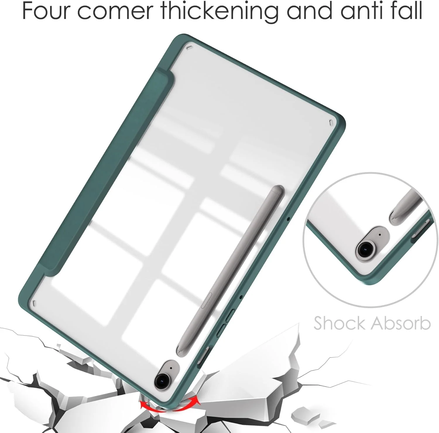 کیف تبلت هوشمند سه تایی، سازگار با تبلت سامسونگ گلکسی تب S9 FE 11 اینچ SM-X510/SM-X516، کیف محافظ پشتی شفاف باریک TPU با جای مدادی و پوشش ضد ضربه کیف تبلت هوشمند سه تایی، سازگار با تبلت سامسونگ گلکسی تب S9 FE 11 اینچ SM-X510/SM-X516، کیف محافظ پشتی شفاف باریک TPU با جای مدادی و پوشش ضد ضربه