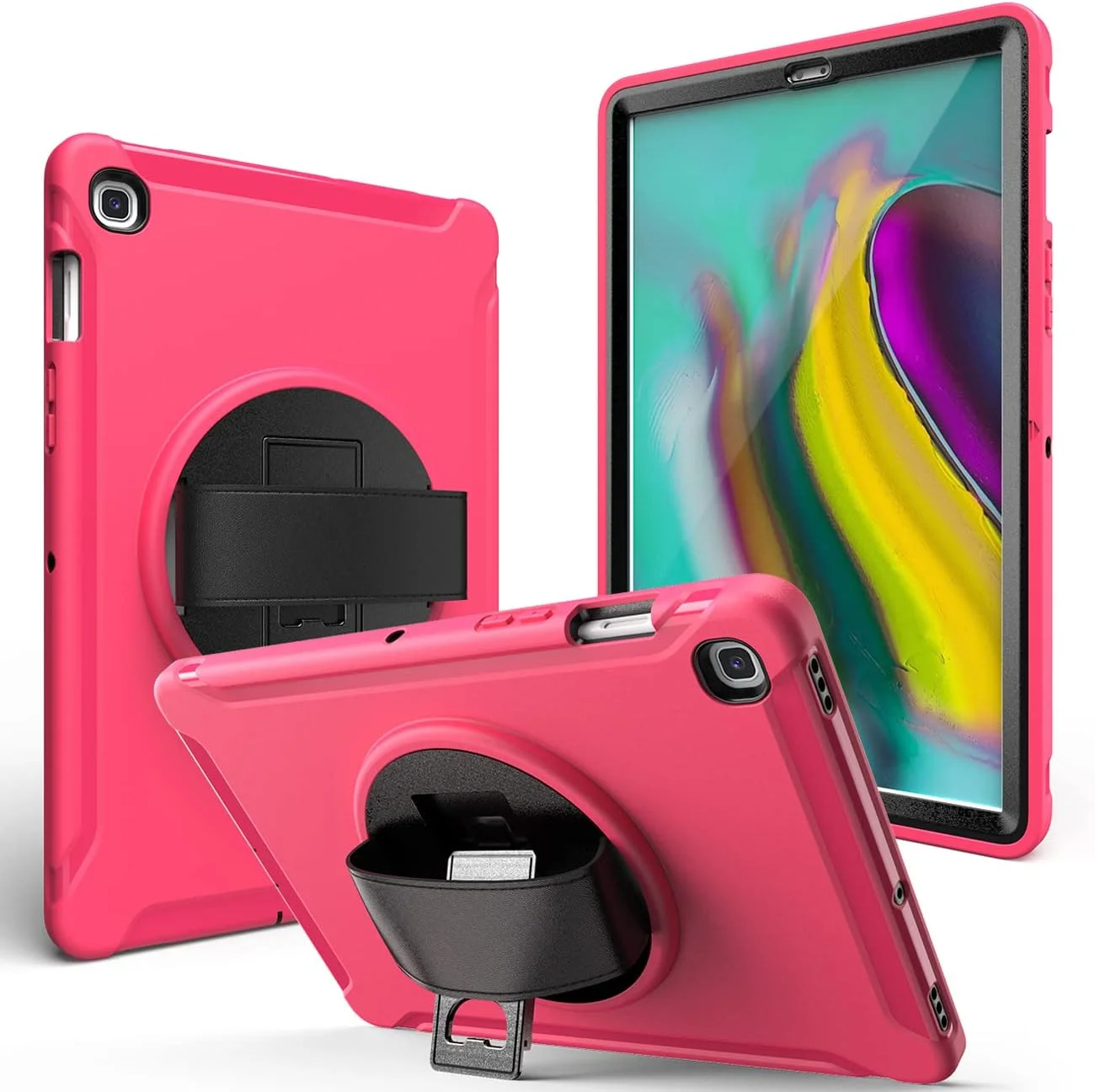 کاور تبلت زومون برای سامسونگ گلکسی تب S5e مدل [SM-T720 / SM-T725]، محافظ هیبریدی ضد ضربه و مقاوم، دارای پایه چرخان 360 درجه، بند دستی