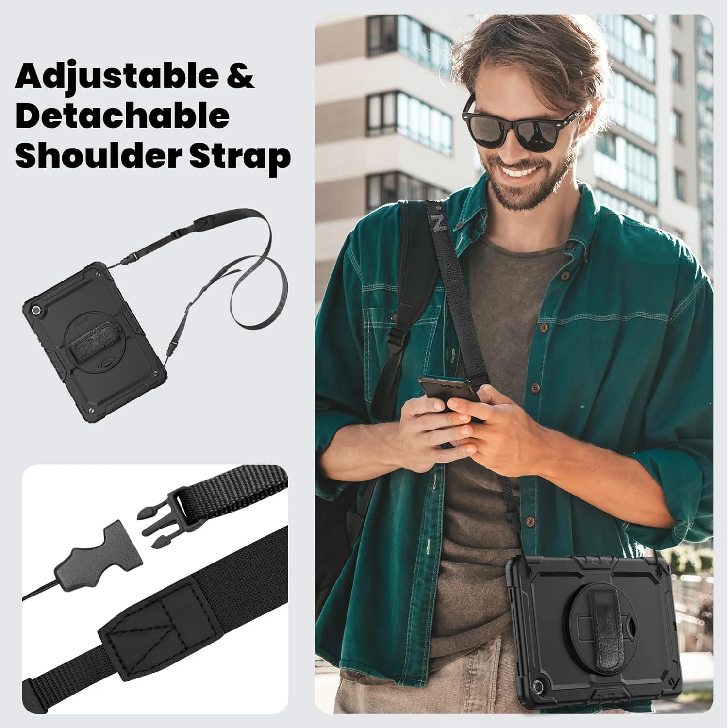 کیف محافظ تبلت سنگین نینسی برای سامسونگ گلکسی تب A9+ 11 اینچ 2023، کاور سیلیکونی ضد ضربه رنگین کمانی 3 در 1 با نگهدارنده مداد، بند شانه، بند دستی، پایه تاشو