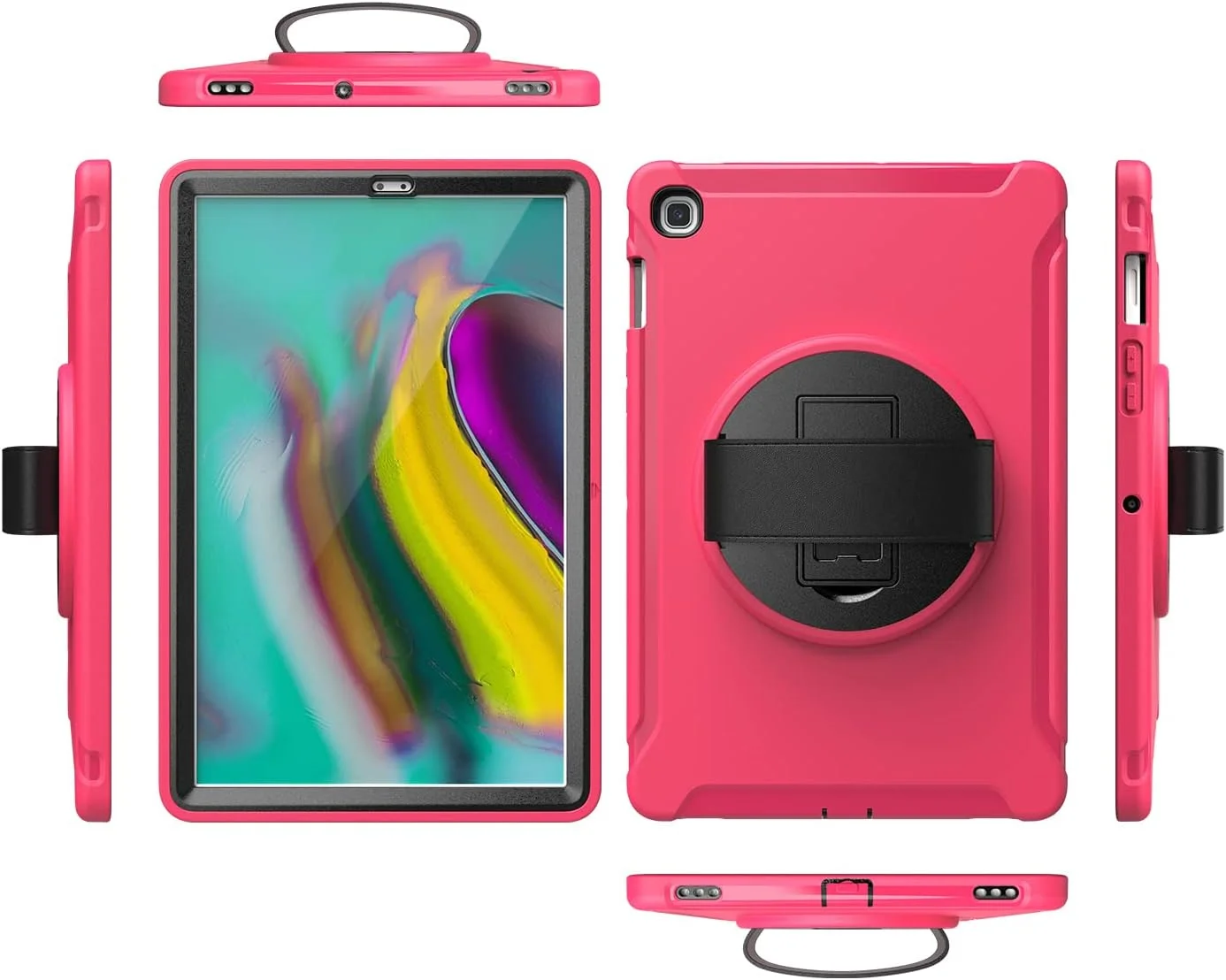 کاور تبلت زومون برای سامسونگ گلکسی تب S5e مدل [SM-T720 / SM-T725]، محافظ هیبریدی ضد ضربه و مقاوم، دارای پایه چرخان 360 درجه، بند دستی