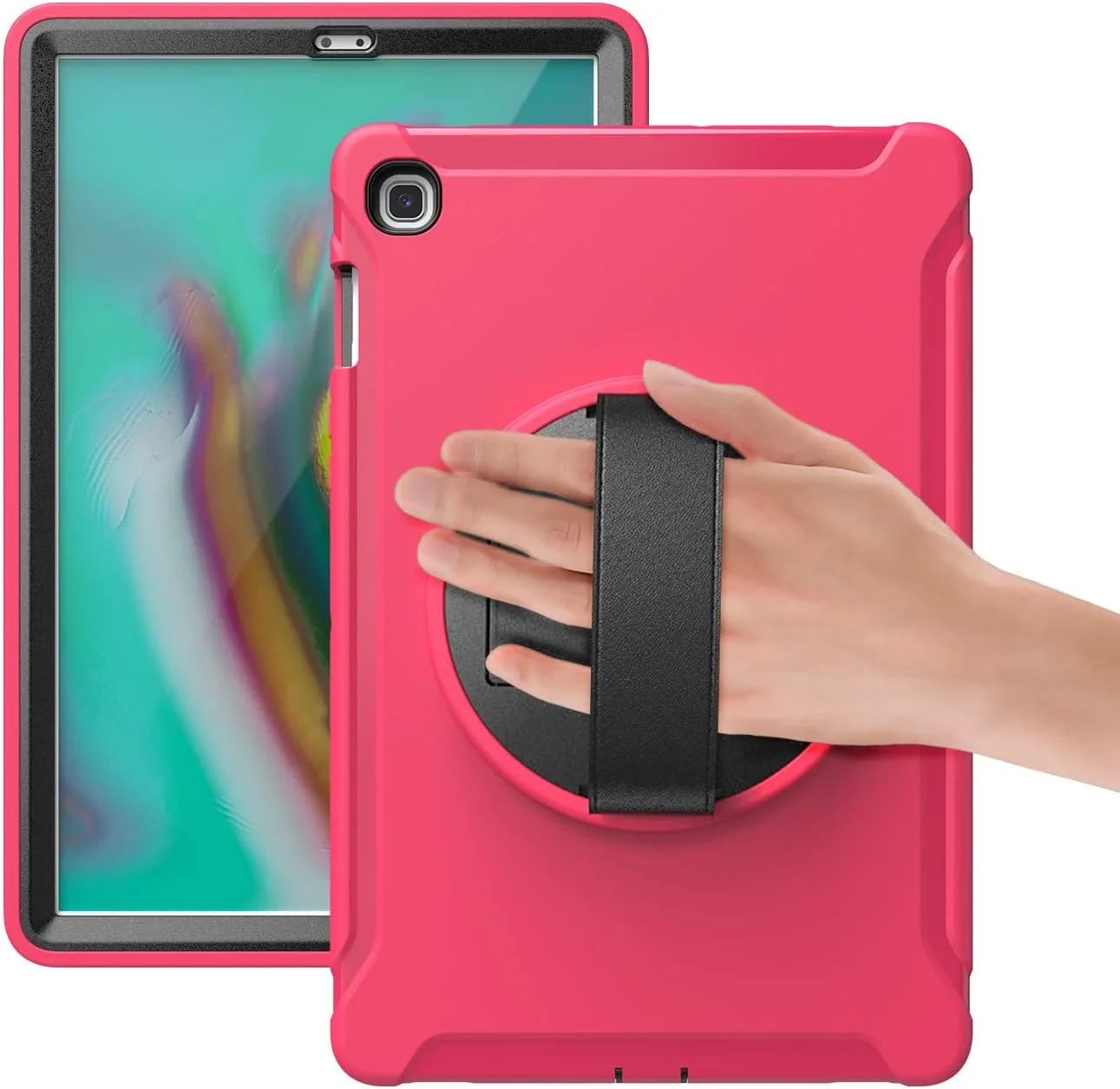 کاور تبلت زومون برای سامسونگ گلکسی تب S5e مدل [SM-T720 / SM-T725]، محافظ هیبریدی ضد ضربه و مقاوم، دارای پایه چرخان 360 درجه، بند دستی