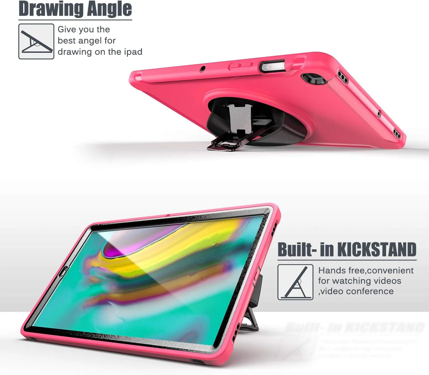 کاور تبلت زومون برای سامسونگ گلکسی تب S5e مدل [SM-T720 / SM-T725]، محافظ هیبریدی ضد ضربه و مقاوم، دارای پایه چرخان 360 درجه، بند دستی