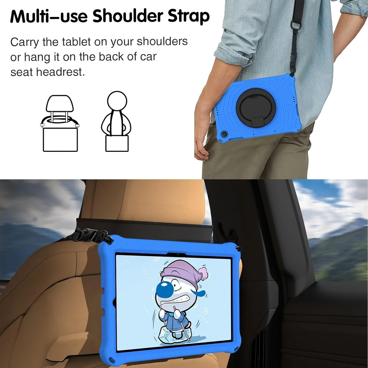کیف تبلت سازگار با تبلت سامسونگ گلکسی تب S5e 10.5 2019 T720 T725 T727 دارای جای قلم، کیف تبلت کودکانه سبک وزن مقاوم در برابر ضربه با دسته و پایه محافظ (آبی) کیف تبلت سازگار با تبلت سامسونگ گلکسی تب S5e 10.5 2019 T720 T725 T727 دارای جای قلم، کیف تبلت کودکانه سبک وزن مقاوم در برابر ضربه با دسته و پایه محافظ (آبی)