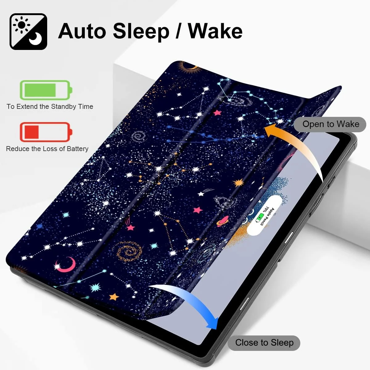 کیف تبلت سامسونگ گلکسی تب A8 تویکلول، کیف تبلت 10.5 اینچی سامسونگ مدل 2022، قاب پشتی سخت TPU باریک، دارای جای مداد داخلی، روکش سه تایی با قابلیت استند و حالت خواب/بیدار خودکار برای مدل A8 SM-X200/X205/X207، طرح ستاره شمال