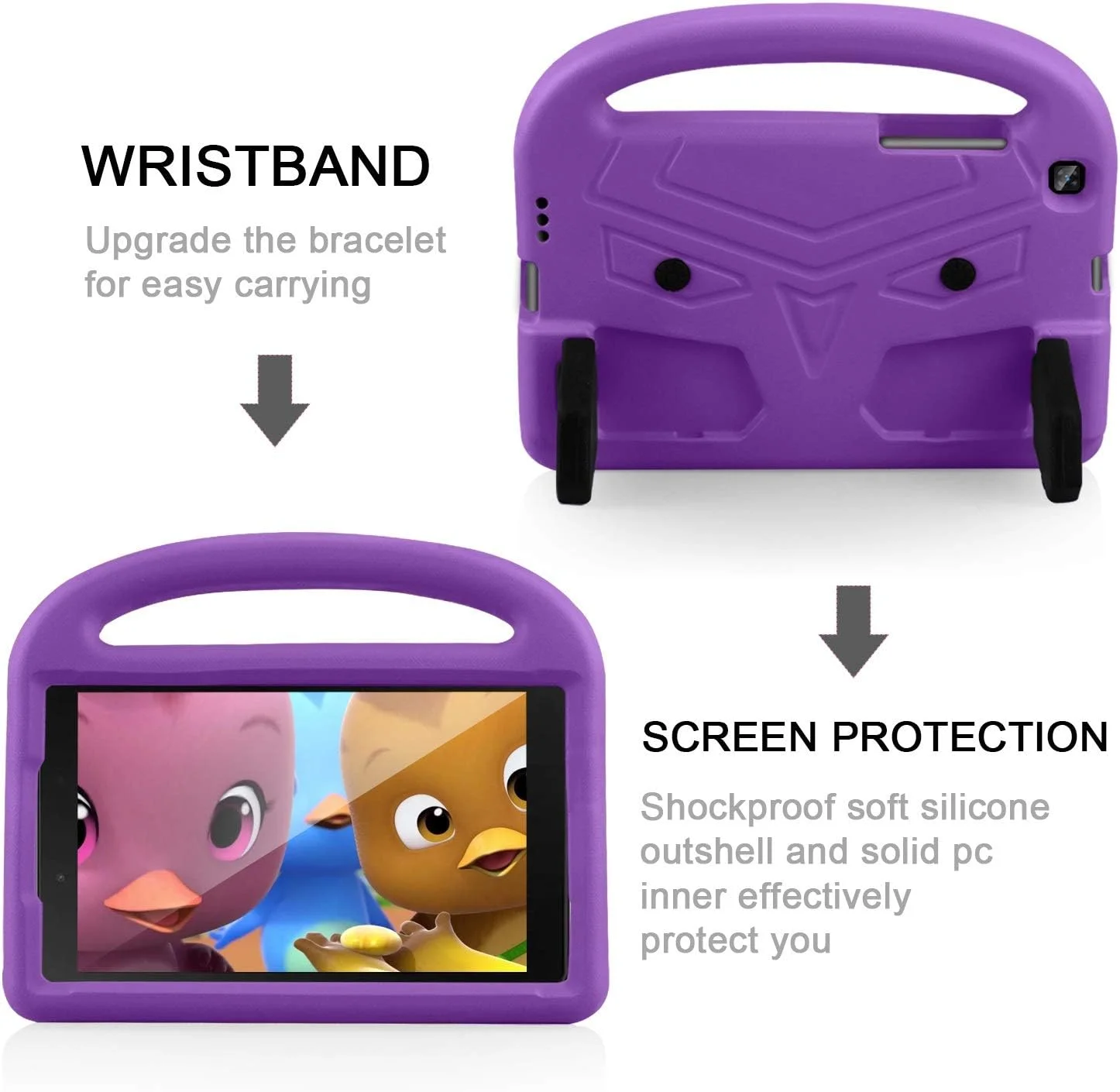 محافظ تبلت، قاب تبلت سازگار با سامسونگ گلکسی تب 8.0 T290/T295، قاب سیلیکونی سازگار با کودکان، ضد ضربه، سبک وزن، دارای پایه و دسته محافظ تبلت، قاب تبلت سازگار با سامسونگ گلکسی تب 8.0 T290/T295، قاب سیلیکونی سازگار با کودکان، ضد ضربه، سبک وزن، دارای پایه و دسته