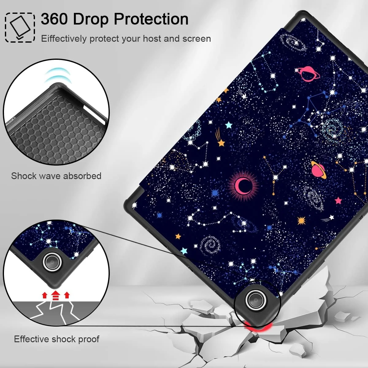 کیف تبلت سامسونگ گلکسی تب A8 تویکلول، کیف تبلت 10.5 اینچی سامسونگ مدل 2022، قاب پشتی سخت TPU باریک، دارای جای مداد داخلی، روکش سه تایی با قابلیت استند و حالت خواب/بیدار خودکار برای مدل A8 SM-X200/X205/X207، طرح ستاره شمال