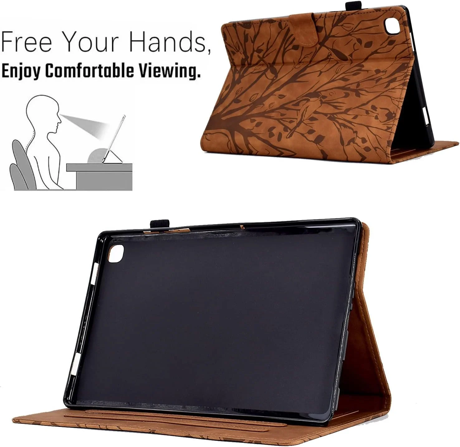 کیف محافظ تبلت طرح قدیمی سازگار با تبلت سامسونگ گلکسی تب A 10.1 2019 SM-T510/T515، چرم مصنوعی با کیفیت، قابلیت تنظیم زاویه دید به همراه 2 جای کارت اعتباری، لوازم جانبی تبلت (قهوه ای)