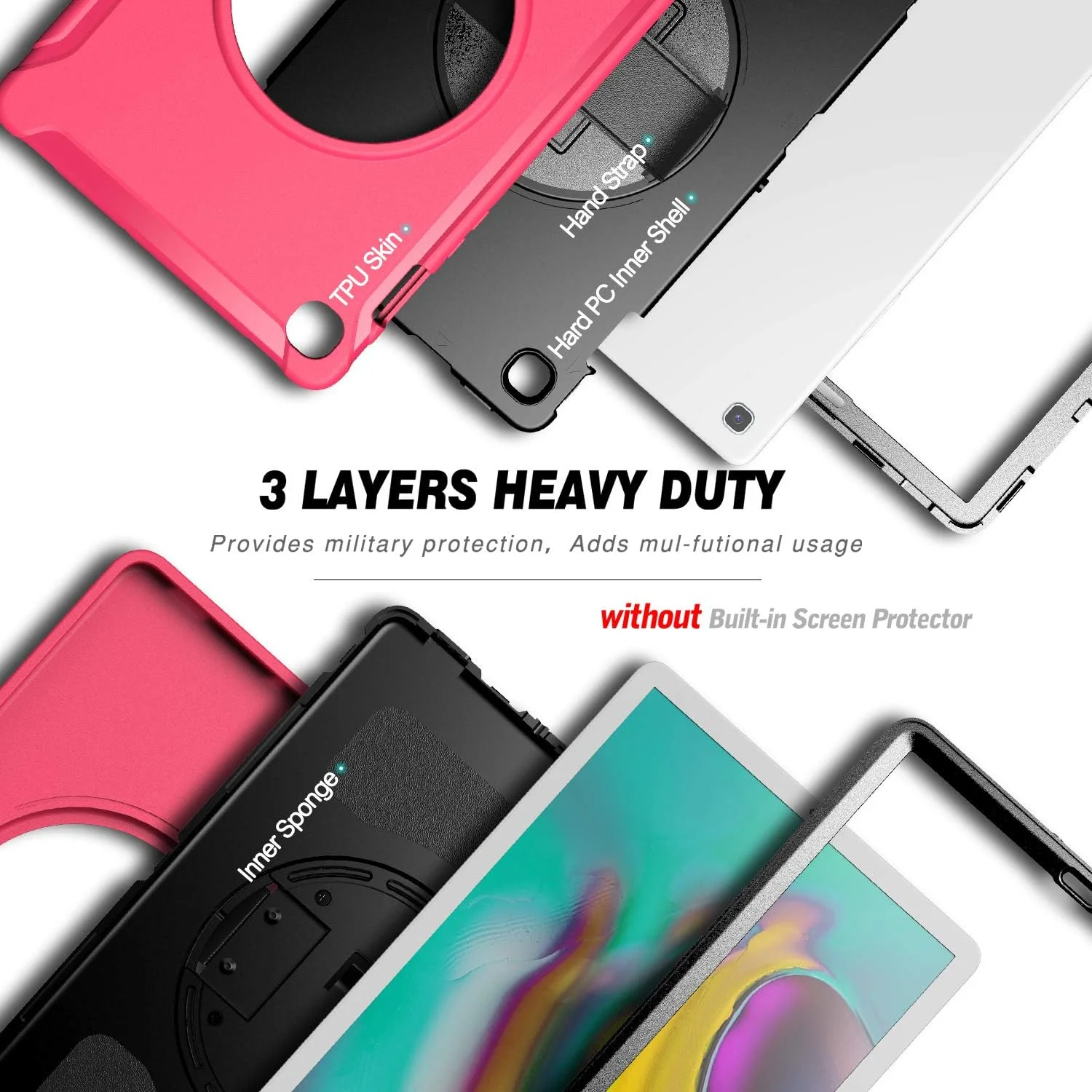 کیف تبلت زومون برای سامسونگ گلکسی تب S5e مدل [SM-T720 / SM-T725]، کاور محافظتی مقاوم در برابر ضربه، پایه چرخان 360 درجه، بند دستی