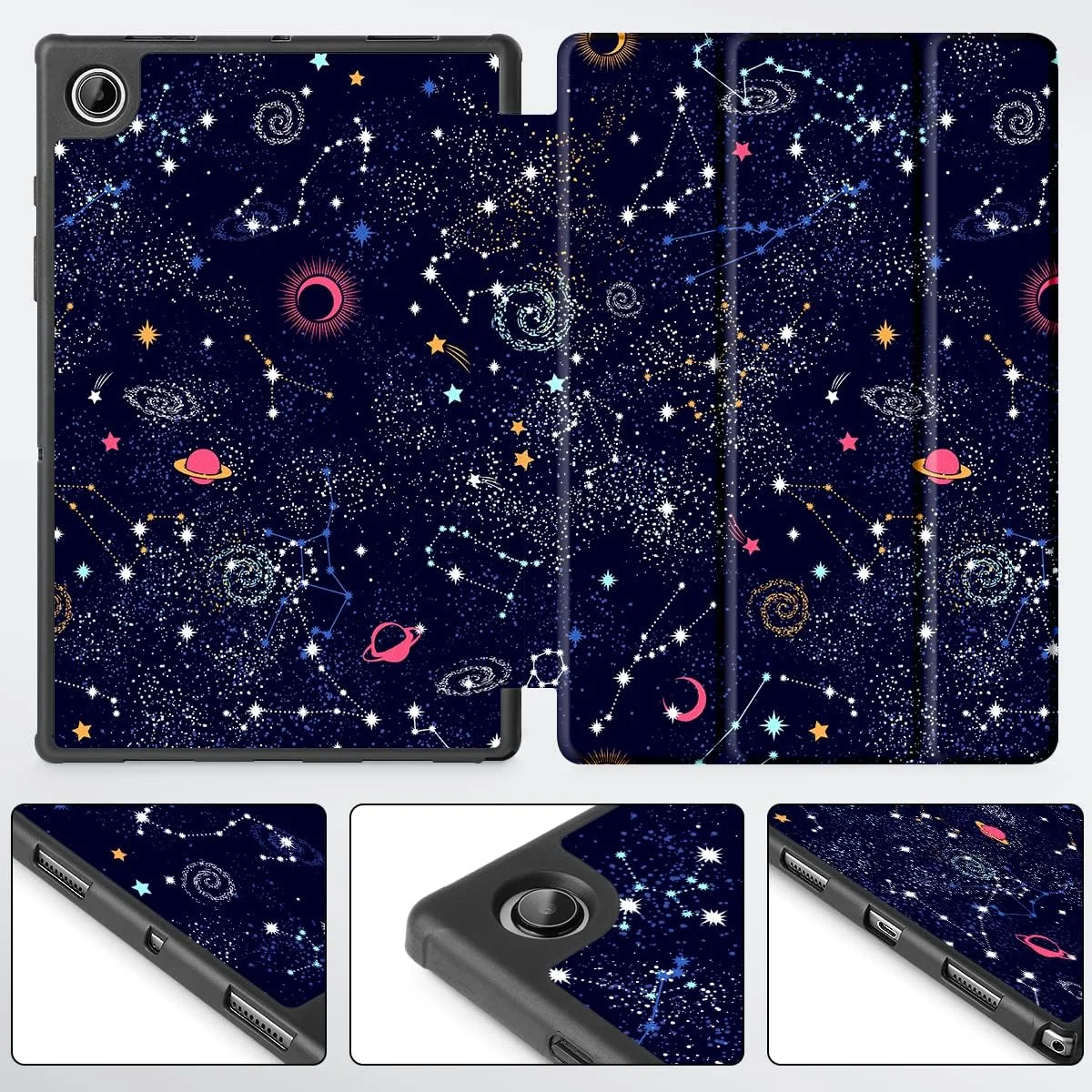 کیف تبلت سامسونگ گلکسی تب A8 تویکلول، کیف تبلت 10.5 اینچی سامسونگ مدل 2022، قاب پشتی سخت TPU باریک، دارای جای مداد داخلی، روکش سه تایی با قابلیت استند و حالت خواب/بیدار خودکار برای مدل A8 SM-X200/X205/X207، طرح ستاره شمال