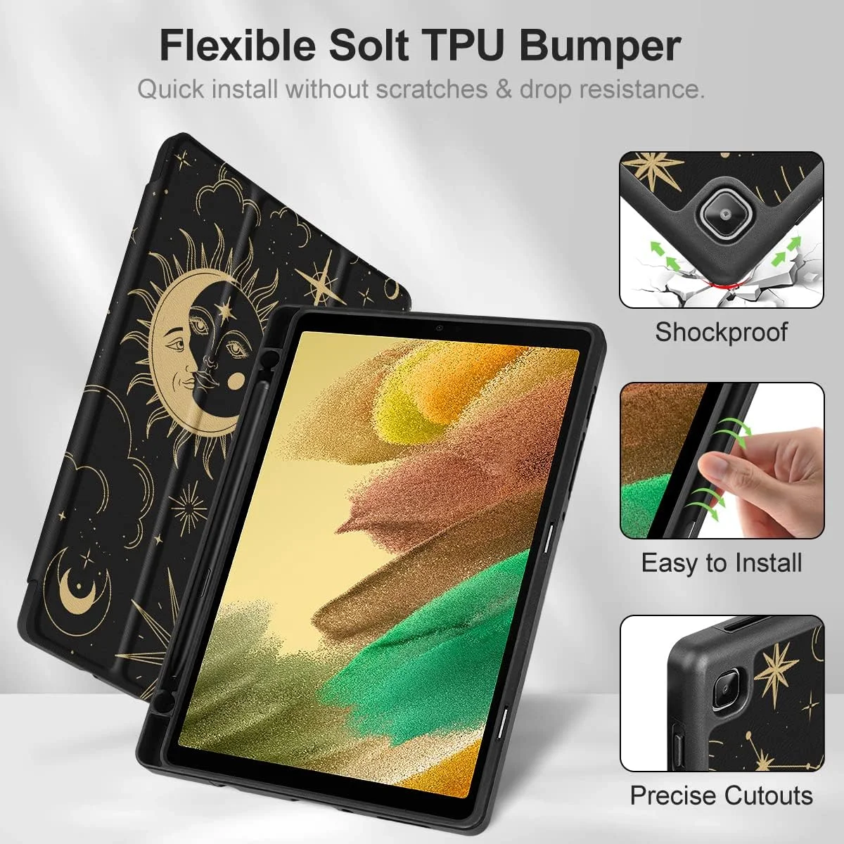 کاور تبلت Tuiklol مناسب برای تبلت سامسونگ گلکسی تب A7 Lite 8.7 اینچ مدل 2021 SM-T220 T225 T227 با جای قلم S-Pen داخلی، محافظ TPU با روکش سخت برای تبلت Tab A7 Lite 7.8 اینچ، روکش هوشمند، طرح ماه و ستاره کاور تبلت Tuiklol مناسب برای تبلت سامسونگ گلکسی تب A7 Lite 8.7 اینچ مدل 2021 SM-T220 T225 T227 با جای قلم S-Pen داخلی، محافظ TPU با روکش سخت برای تبلت Tab A7 Lite 7.8 اینچ، روکش هوشمند، طرح ماه و ستاره