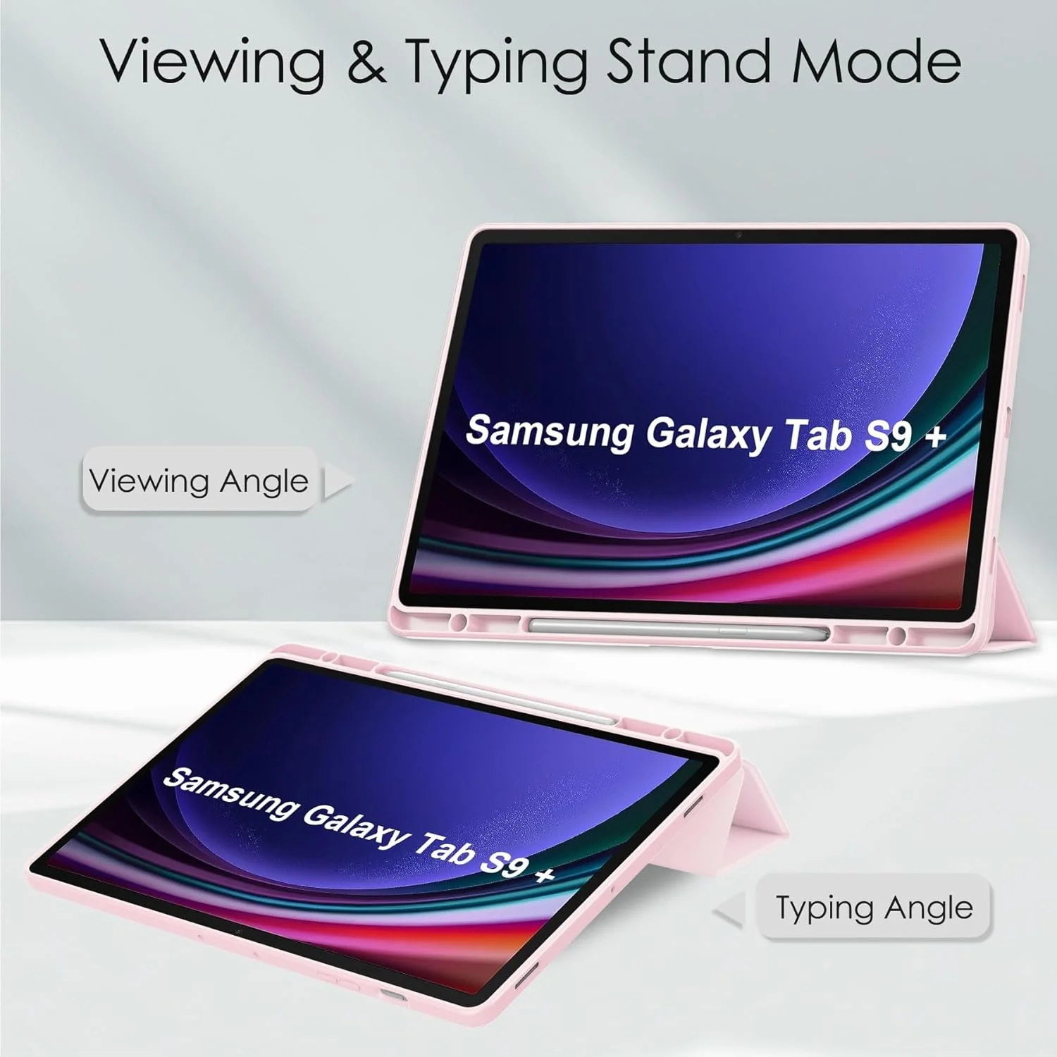 کاور هوشمند تبلت سه تایی سازگار با Samsung Galaxy Tab S9 Plus 12.4 اینچ 2023 SM-X810/X816/X818، کاور پشتی شفاف باریک TPU با پایه نگهدارنده مداد، ضد ضربه، بیدار/خواب خودکار. صورتی کاور هوشمند تبلت سه تایی سازگار با Samsung Galaxy Tab S9 Plus 12.4 اینچ 2023 SM-X810/X816/X818، کاور پشتی شفاف باریک TPU با پایه نگهدارنده مداد، ضد ضربه، بیدار/خواب خودکار. صورتی