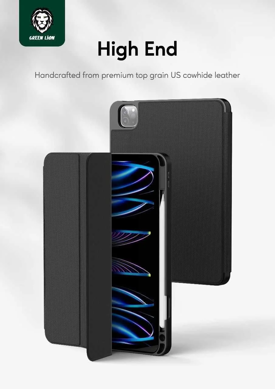 کیف تبلت چرمی پریمیوم Green Lion Hogo با جای مداد برای آیپد 10 تا 10.9 اینچ، استند سه تایی پایدار، محافظت کامل از بدنه در برابر سقوط، نصب و جدا کردن آسان TPU نرم، بیدار شدن/خواب خودکار - آبی کیف تبلت چرمی پریمیوم Green Lion Hogo با جای مداد برای آیپد 10 تا 10.9 اینچ، استند سه تایی پایدار، محافظت کامل از بدنه در برابر سقوط، نصب و جدا کردن آسان TPU نرم، بیدار شدن/خواب خودکار - آبی