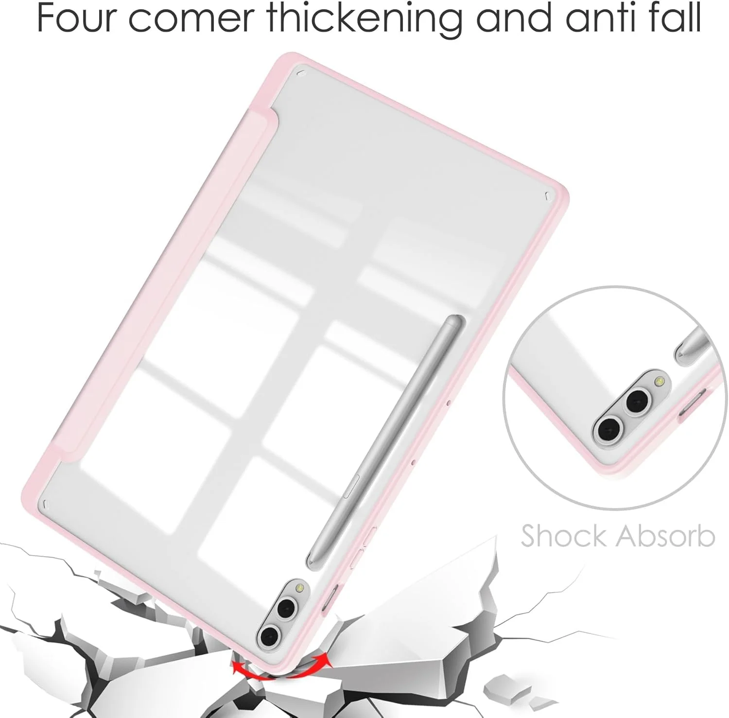 کاور هوشمند تبلت سه تایی سازگار با Samsung Galaxy Tab S9 Plus 12.4 اینچ 2023 SM-X810/X816/X818، کاور پشتی شفاف باریک TPU با پایه نگهدارنده مداد، ضد ضربه، بیدار/خواب خودکار. صورتی کاور هوشمند تبلت سه تایی سازگار با Samsung Galaxy Tab S9 Plus 12.4 اینچ 2023 SM-X810/X816/X818، کاور پشتی شفاف باریک TPU با پایه نگهدارنده مداد، ضد ضربه، بیدار/خواب خودکار. صورتی
