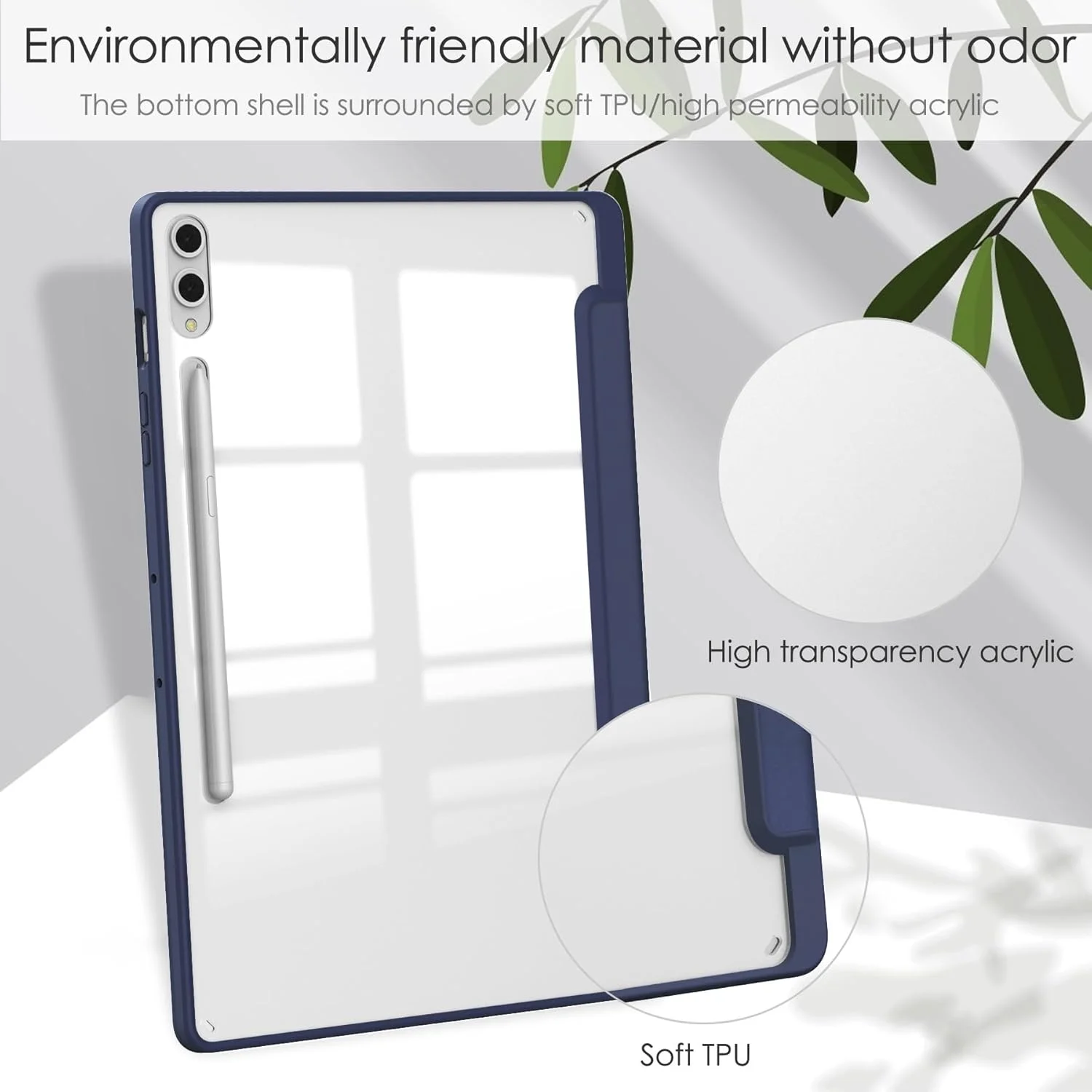 کاور هوشمند تبلت سه تایی سازگار با Samsung Galaxy Tab S9 Plus 12.4 اینچی 2023 SM-X810/X816/X818، کاور پشتی شفاف باریک TPU با پایه نگهدارنده قلم، ضد ضربه، بیدار/خواب خودکار. آبی تیره کاور هوشمند تبلت سه تایی سازگار با Samsung Galaxy Tab S9 Plus 12.4 اینچی 2023 SM-X810/X816/X818، کاور پشتی شفاف باریک TPU با پایه نگهدارنده قلم، ضد ضربه، بیدار/خواب خودکار. آبی تیره