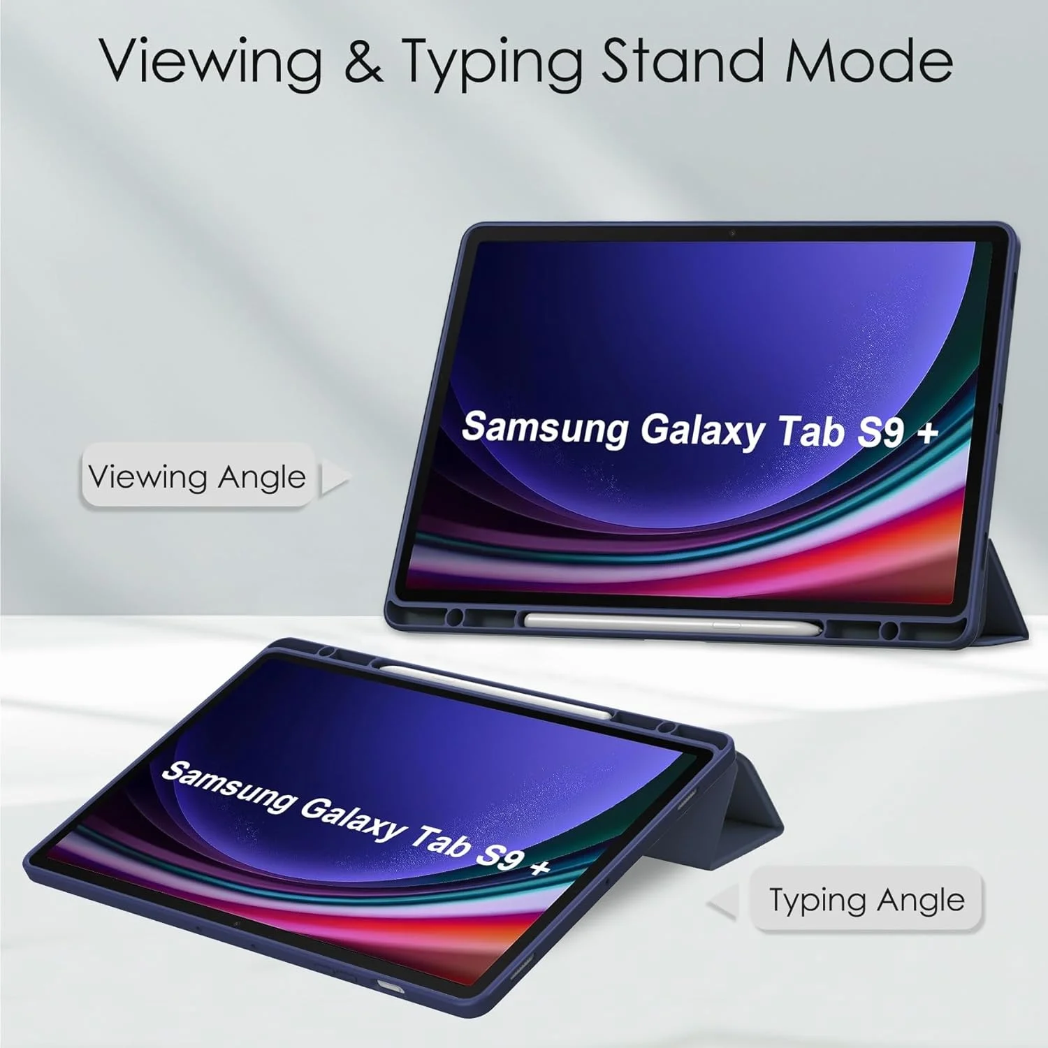 کاور هوشمند تبلت سه تایی سازگار با Samsung Galaxy Tab S9 Plus 12.4 اینچ 2023 SM-X810/X816/X818، کاور پشتی شفاف باریک TPU با پایه نگهدارنده مداد، ضد ضربه، بیدار/خواب خودکار. آبی تیره کاور هوشمند تبلت سه تایی سازگار با Samsung Galaxy Tab S9 Plus 12.4 اینچ 2023 SM-X810/X816/X818، کاور پشتی شفاف باریک TPU با پایه نگهدارنده مداد، ضد ضربه، بیدار/خواب خودکار. آبی تیره