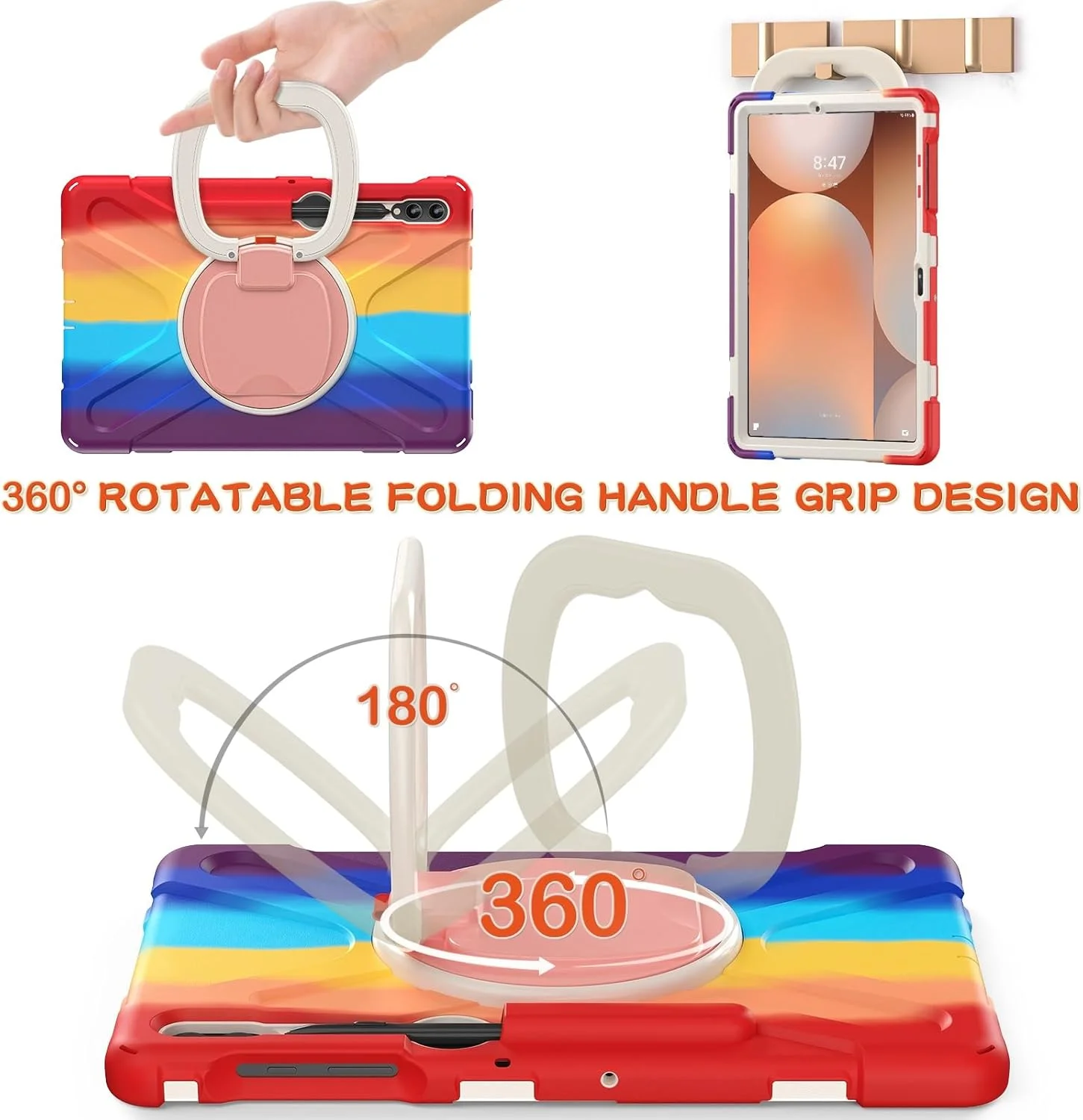 کاور محافظ تبلت سازگار با تبلت سامسونگ گلکسی تب S9 FE+/S9+ 12.4 اینچ 2023 مدل SM-X610/X616B/X810/X816B/X818U، کاور مقاوم در برابر ضربه با پایه چرخان 360 درجه، بند دستی/شانه ای، مناسب تبلت های سنگین کاور محافظ تبلت سازگار با تبلت سامسونگ گلکسی تب S9 FE+/S9+ 12.4 اینچ 2023 مدل SM-X610/X616B/X810/X816B/X818U، کاور مقاوم در برابر ضربه با پایه چرخان 360 درجه، بند دستی/شانه ای، مناسب تبلت های سنگین