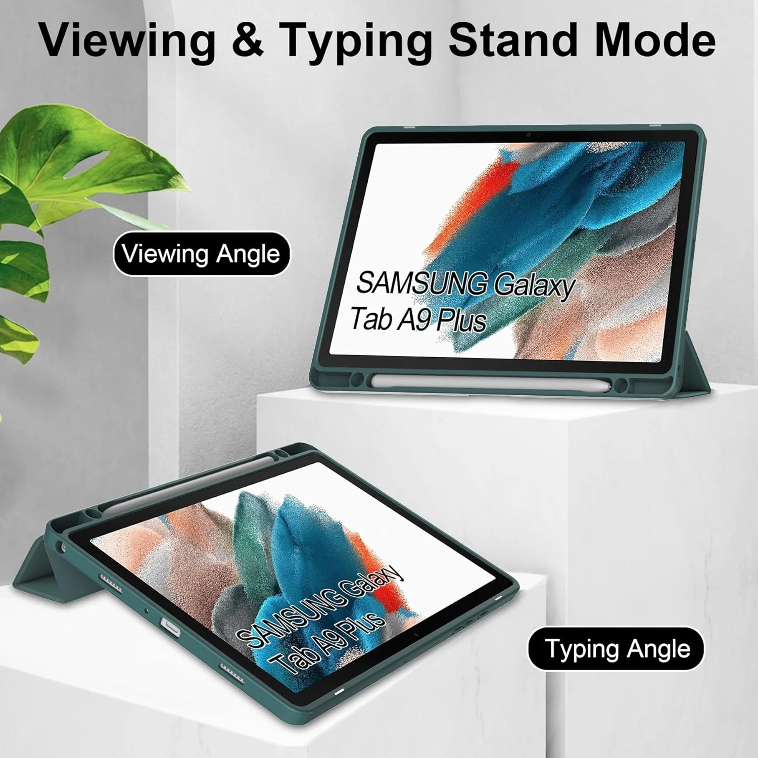کاور هوشمند تبلت سه تایی سازگار با تبلت سامسونگ گلکسی تب A9 پلاس 11 اینچ SM-X210/216/X218، کاور محافظ باریک و شفاف TPU با پایه و جای مدادی، ضد ضربه، با قابلیت بیدار شدن/خواب خودکار. سبز تیره کاور هوشمند تبلت سه تایی سازگار با تبلت سامسونگ گلکسی تب A9 پلاس 11 اینچ SM-X210/216/X218، کاور محافظ باریک و شفاف TPU با پایه و جای مدادی، ضد ضربه، با قابلیت بیدار شدن/خواب خودکار. سبز تیره
