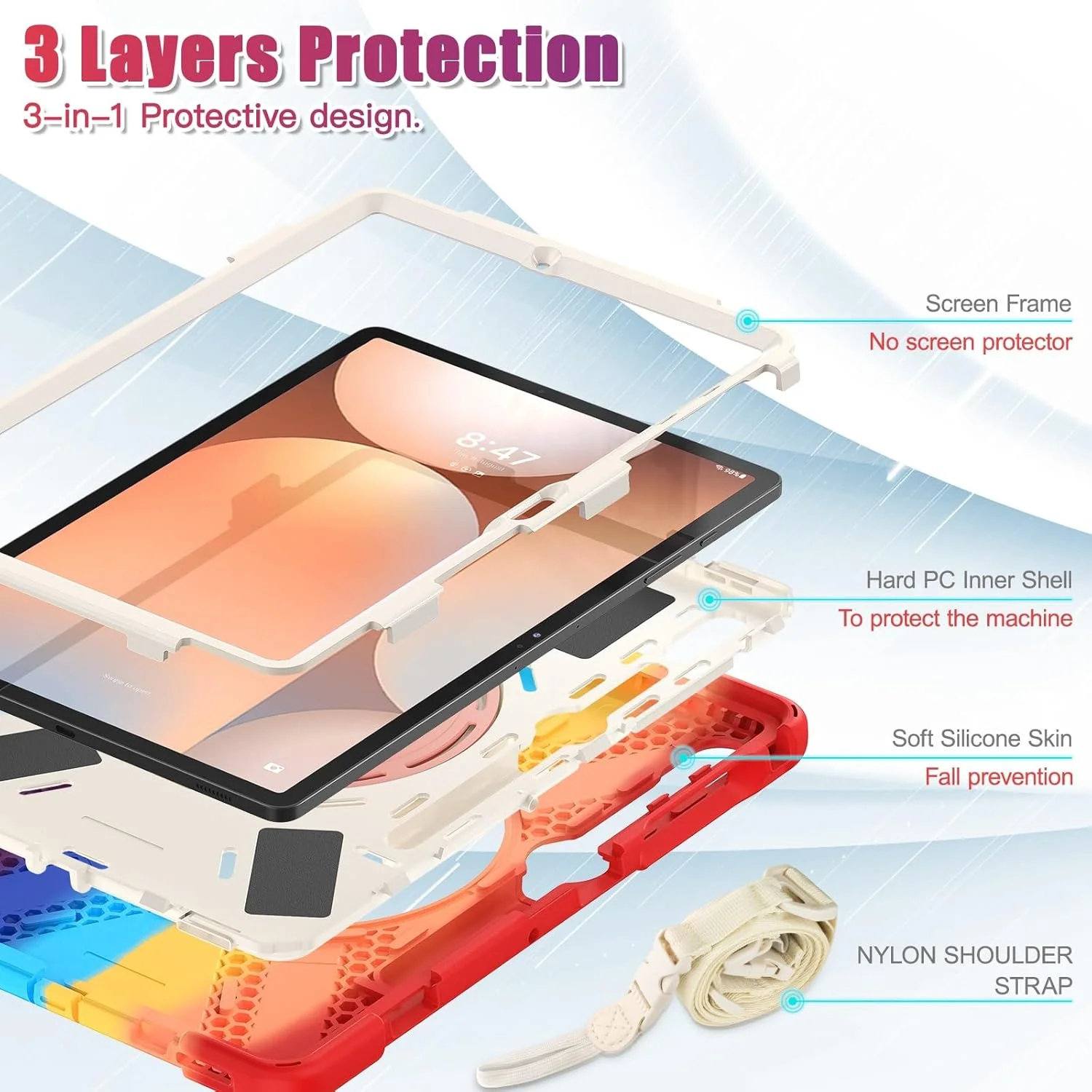 کاور محافظ تبلت سازگار با تبلت سامسونگ گلکسی تب S9 FE+/S9+ 12.4 اینچ 2023 مدل SM-X610/X616B/X810/X816B/X818U، کاور مقاوم در برابر ضربه با پایه چرخان 360 درجه، بند دستی/شانه ای، مناسب تبلت های سنگین کاور محافظ تبلت سازگار با تبلت سامسونگ گلکسی تب S9 FE+/S9+ 12.4 اینچ 2023 مدل SM-X610/X616B/X810/X816B/X818U، کاور مقاوم در برابر ضربه با پایه چرخان 360 درجه، بند دستی/شانه ای، مناسب تبلت های سنگین