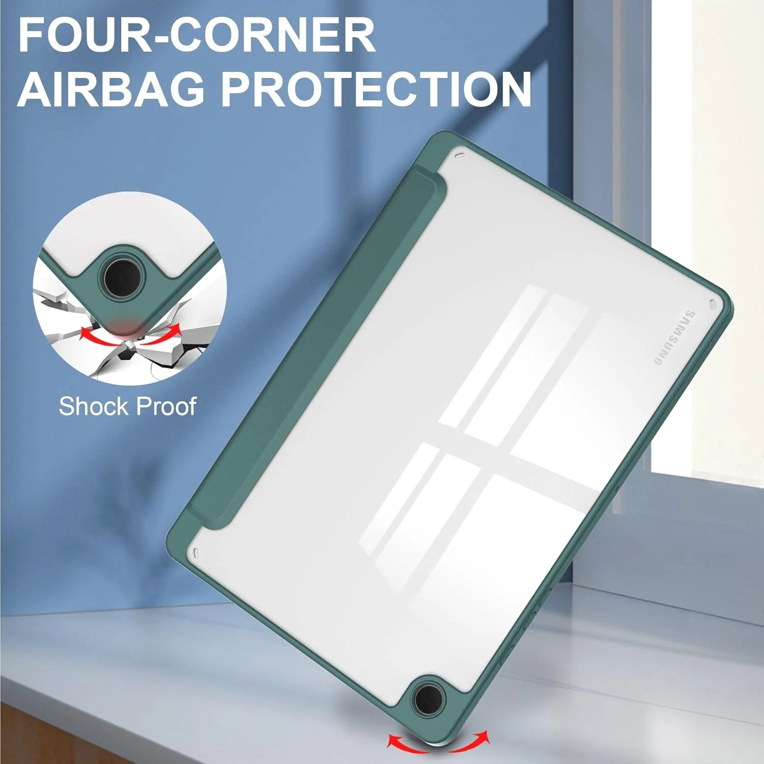 کاور هوشمند تبلت سه تایی سازگار با تبلت سامسونگ گلکسی تب A9 پلاس 11 اینچ SM-X210/216/X218، کاور محافظ باریک و شفاف TPU با پایه و جای مدادی، ضد ضربه، با قابلیت بیدار شدن/خواب خودکار. سبز تیره کاور هوشمند تبلت سه تایی سازگار با تبلت سامسونگ گلکسی تب A9 پلاس 11 اینچ SM-X210/216/X218، کاور محافظ باریک و شفاف TPU با پایه و جای مدادی، ضد ضربه، با قابلیت بیدار شدن/خواب خودکار. سبز تیره