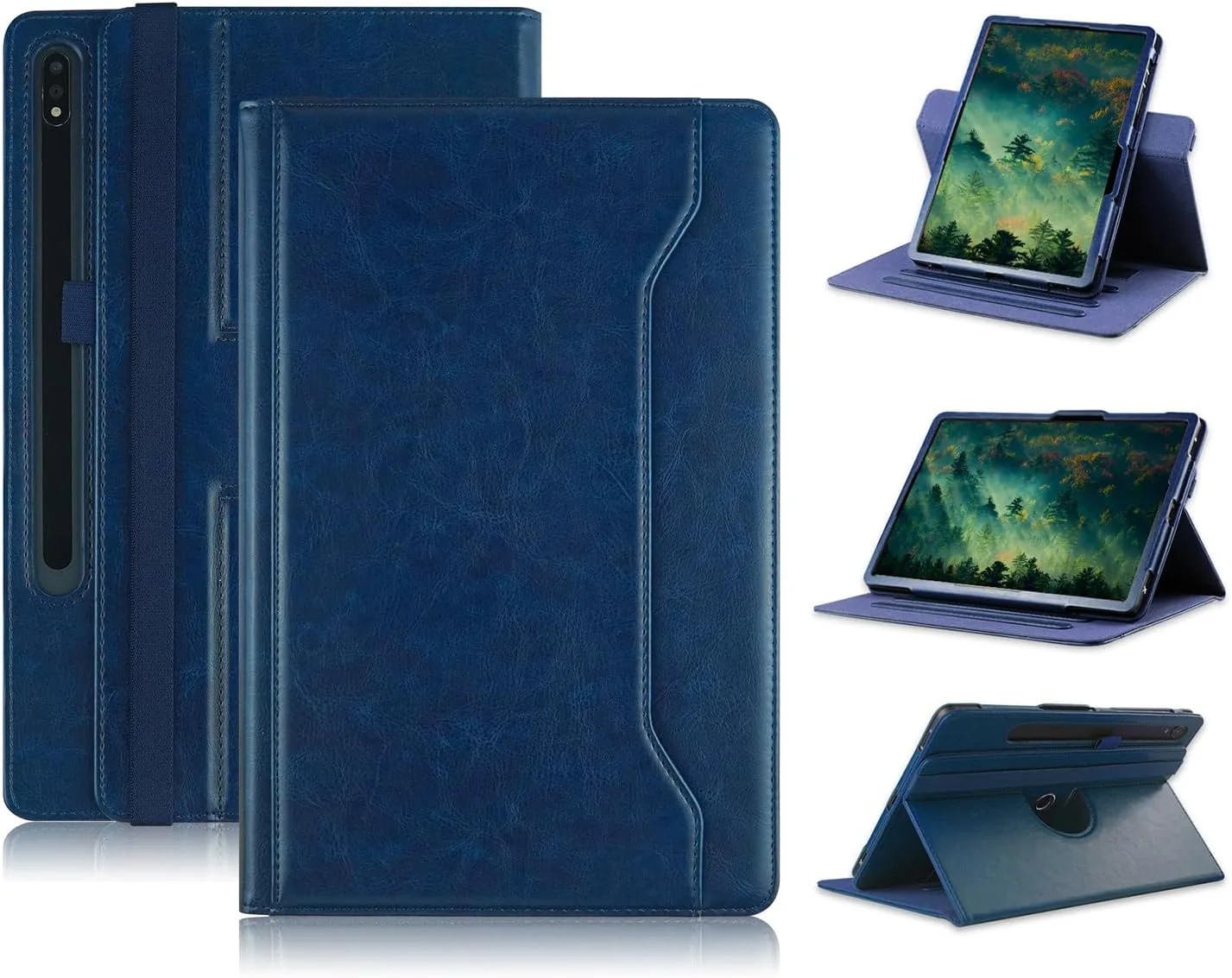 کیف محافظ تبلت Yiernuo سازگار با تبلت سامسونگ گلکسی تب S9 FE پلاس S9 پلاس S8 پلاس S7 FE S7 پلاس 12.4 اینچ، کاور چرمی PU با قابلیت چرخش 360 درجه برای گلکسی تب S9 FE+ S9 + S8+ S7+ 12.4، آبی تیره
