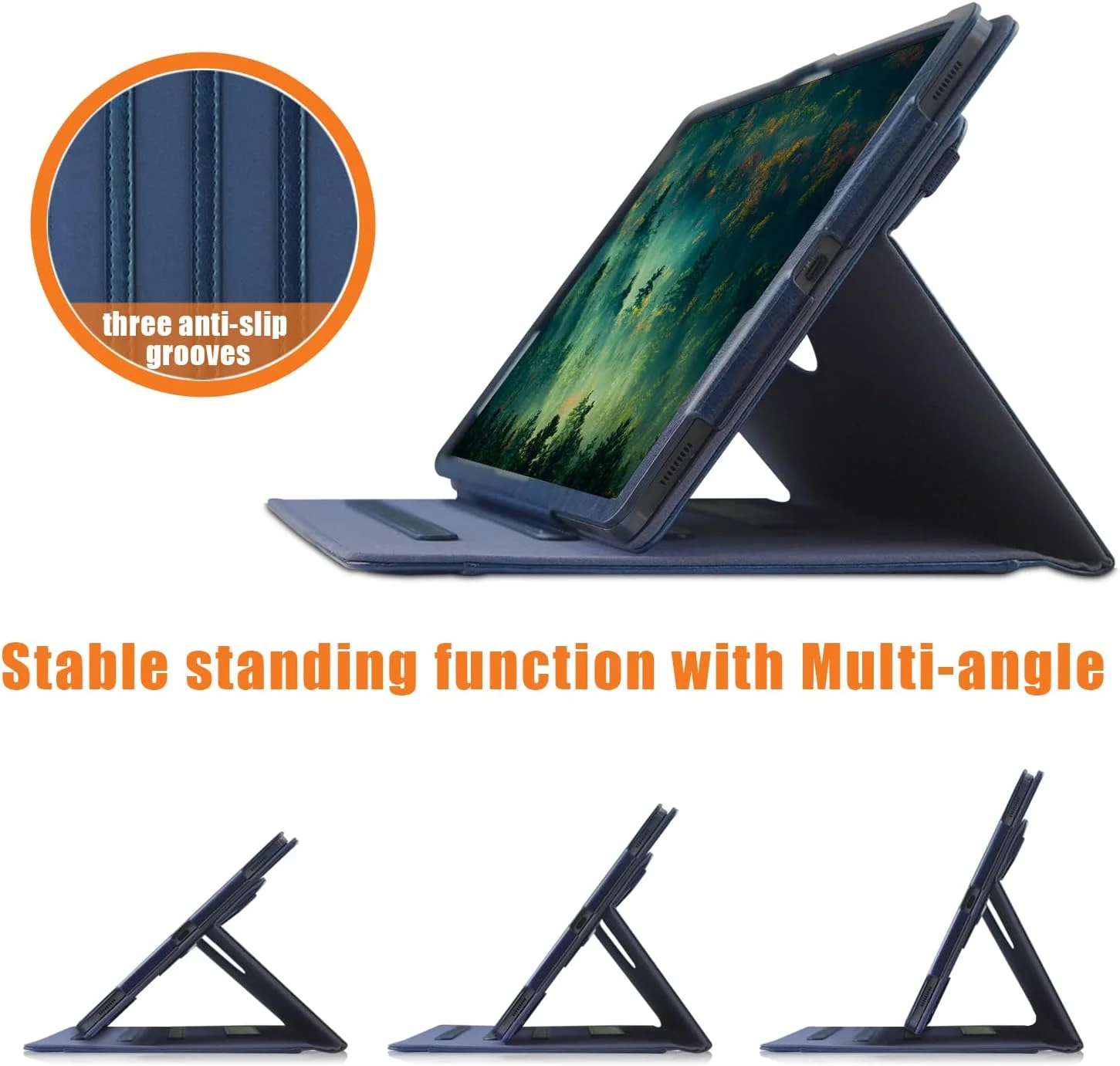 کیف محافظ تبلت Yiernuo سازگار با تبلت سامسونگ گلکسی تب S9 FE پلاس S9 پلاس S8 پلاس S7 FE S7 پلاس 12.4 اینچ، کاور چرمی PU با قابلیت چرخش 360 درجه برای گلکسی تب S9 FE+ S9 + S8+ S7+ 12.4، آبی تیره