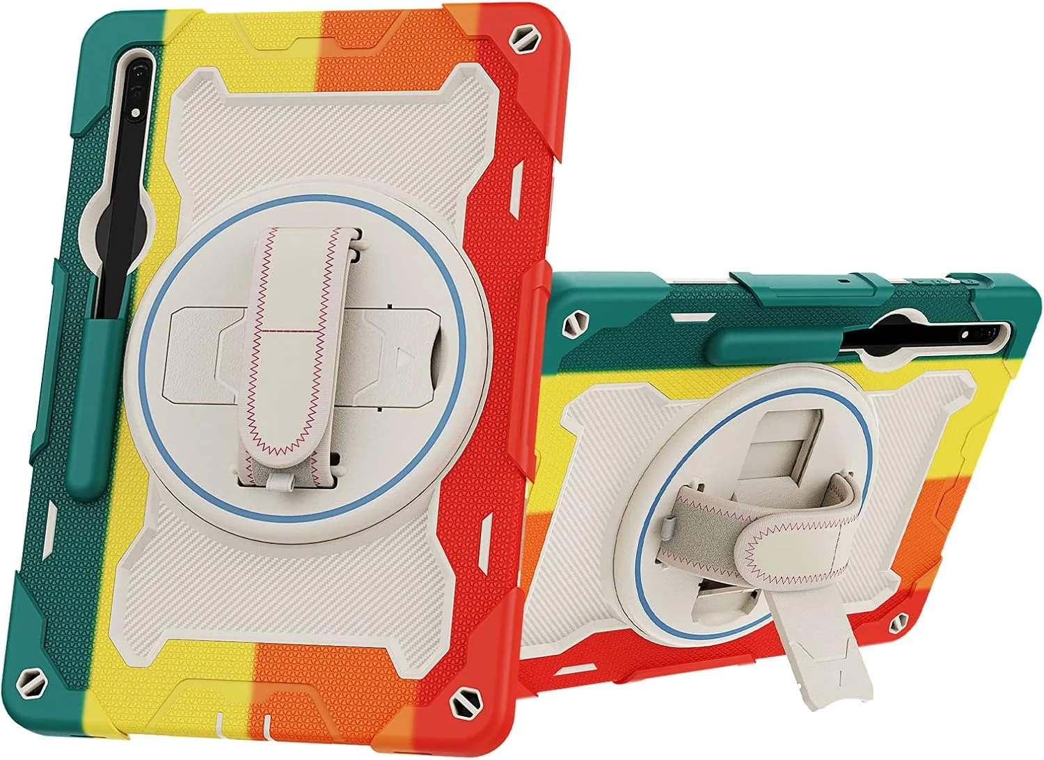 کیف تبلت nincyee برای Samsung Galaxy Tab S9/S9 FE 11 اینچ، کیف سیلیکونی رنگین کمانی مقاوم در برابر ضربه برای کودکان با جای مداد، بند شانه، پایه تاشو چرخشی، بند دستی